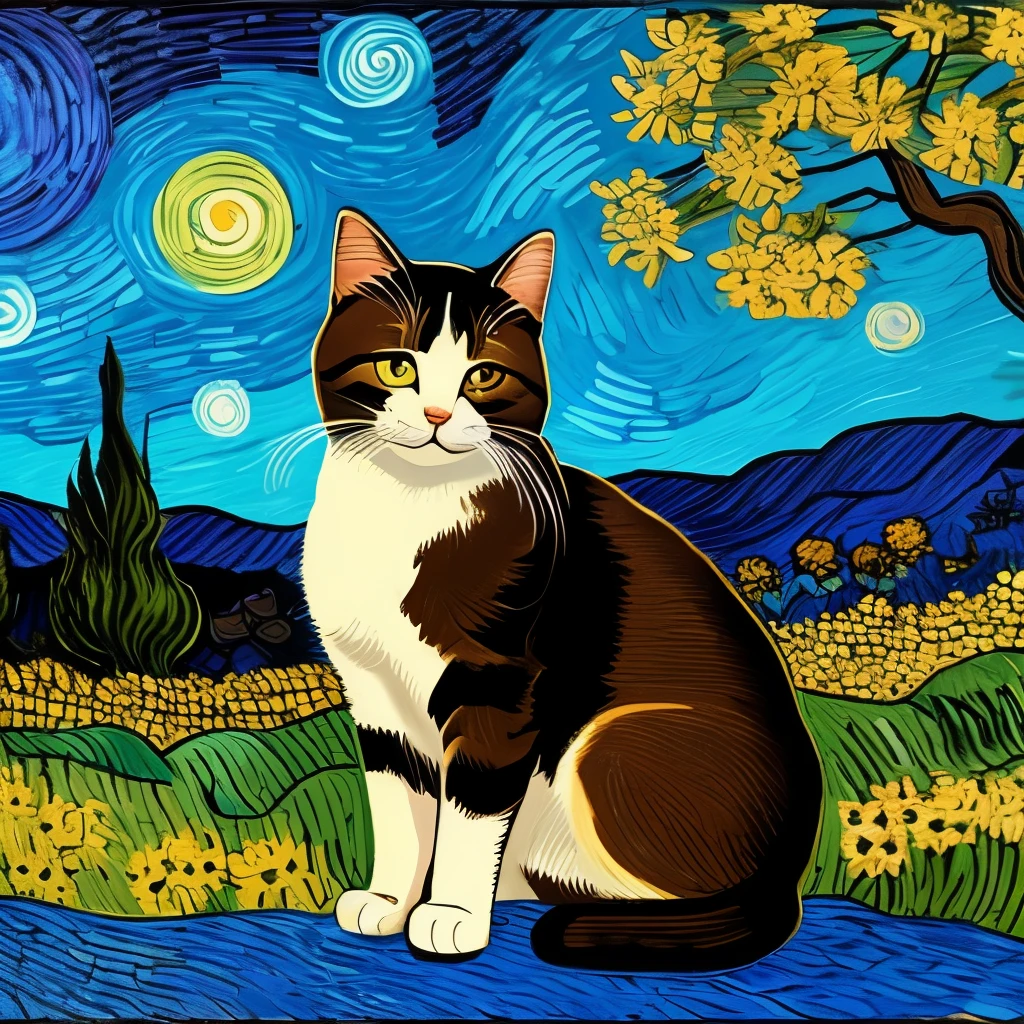Draw a cat painting in vincent van gogh style