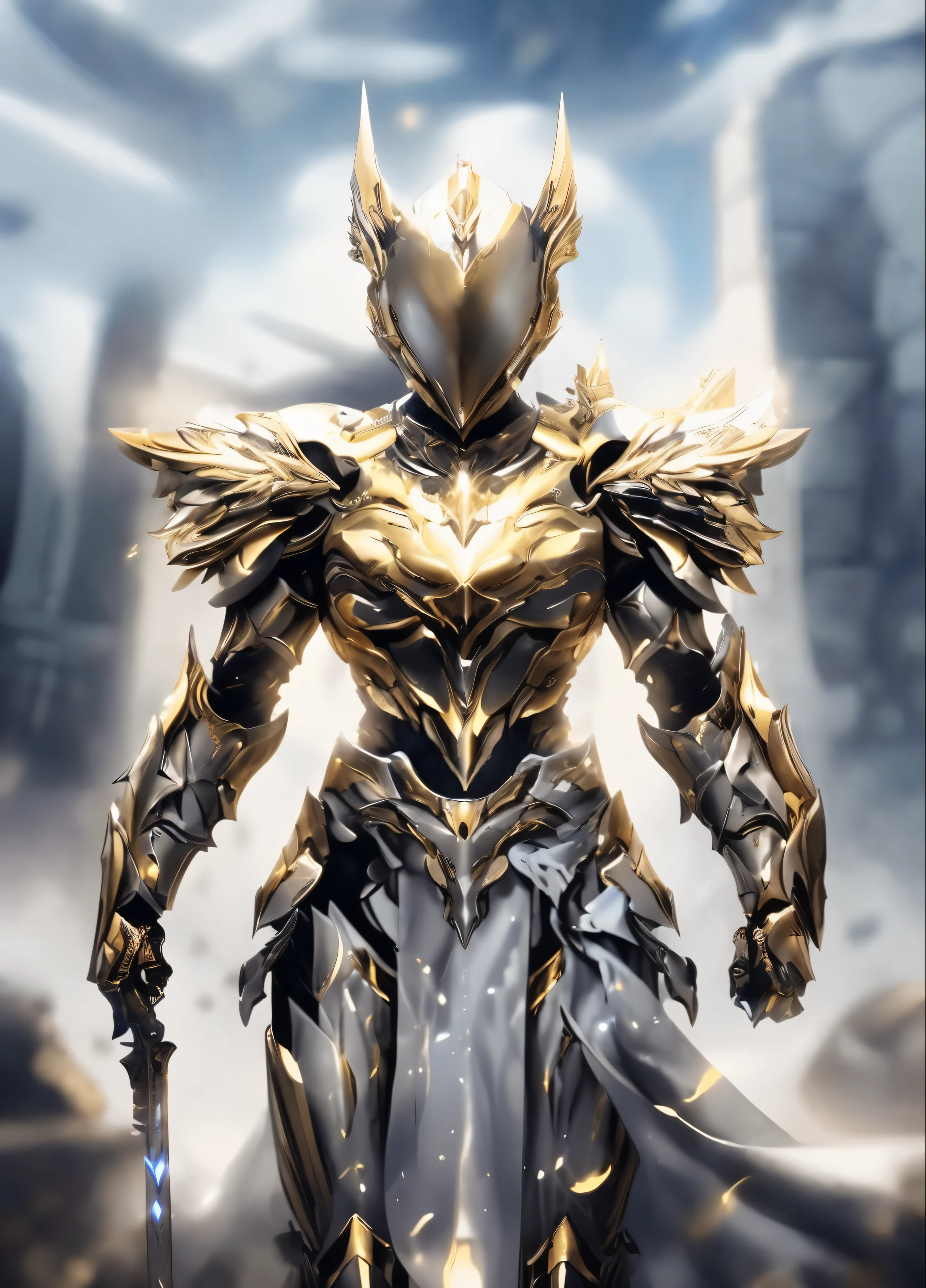 arafed image of a woman in armor with a sword, angelic golden armor, golden armor, light gold armor, gold armor, the golden cat armor knight, sleek gold armor, stunning armor, beautiful armor, gold heavy armor. dramatic, golden armour, warframe armor, dressed in light armor, warrior platinum armor, paladin golden armor, gold armour suit