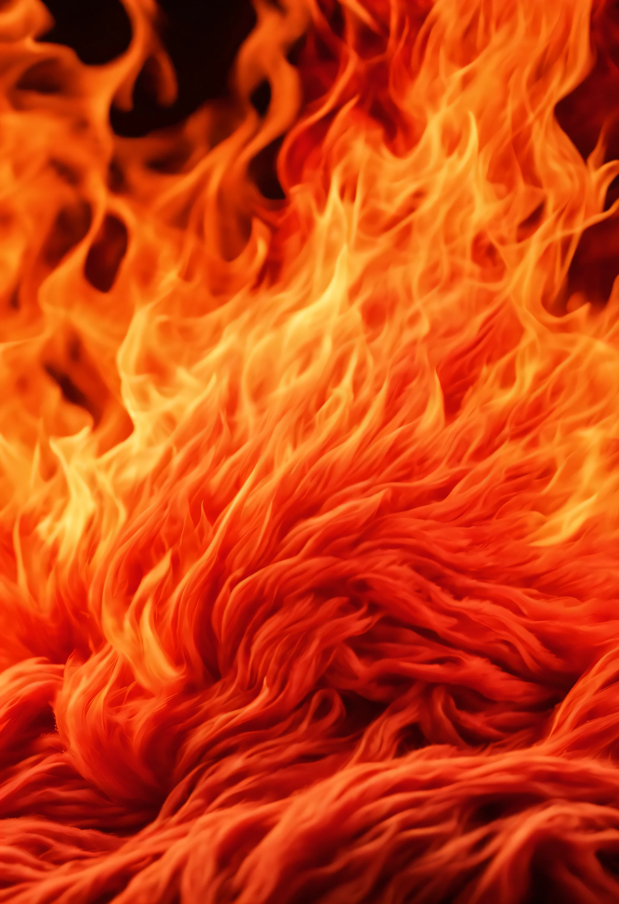 best material,A high resolution,The fire was fierce,Ultra close up of red pile of plush fabric fibers,Vivid red and orange,Oncoming flames,Deep holes,A majestic
