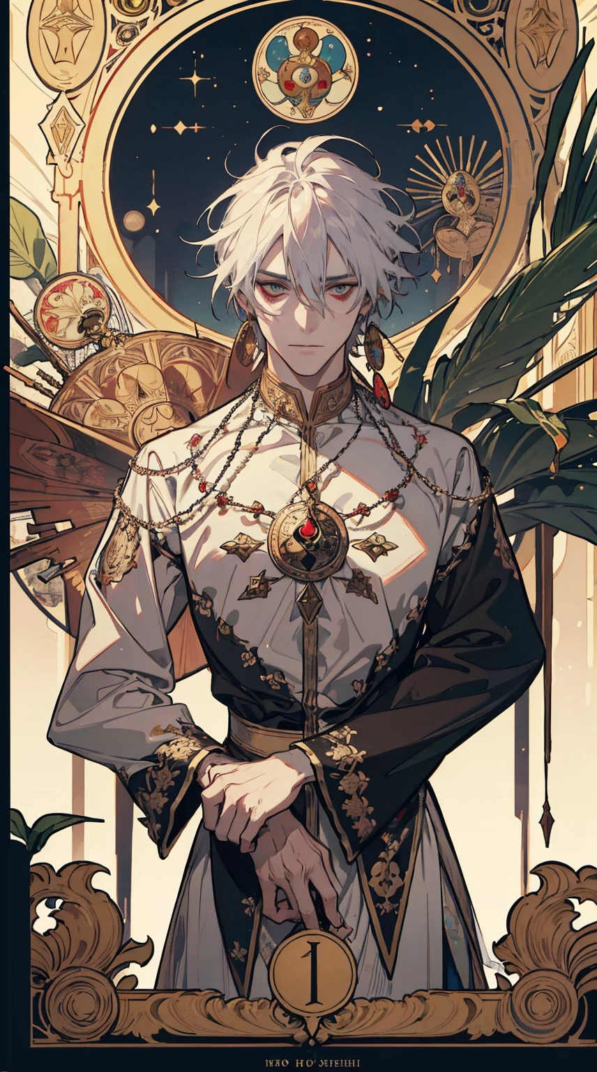 (best quality,highres,masterpiece:1.2),1 man, dressed as a fool (Tarot Fool), a poet, a jester, symbolism, visual art, occult, international, vision casting, philosophy, iconography, numerology, respected, artistic, Alphonse Mucha