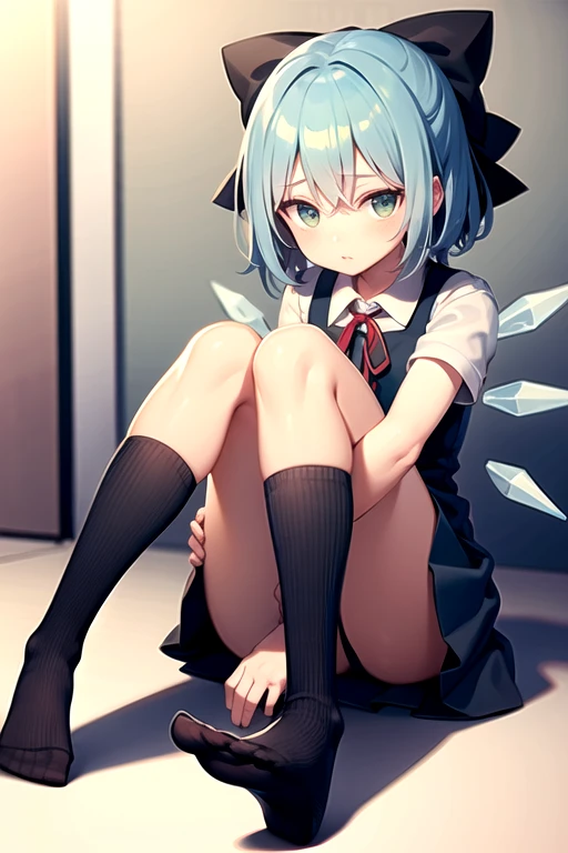 Cirno,black over-knee socks ,