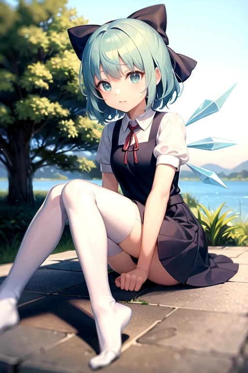 Cirno,white over-knee socks ,