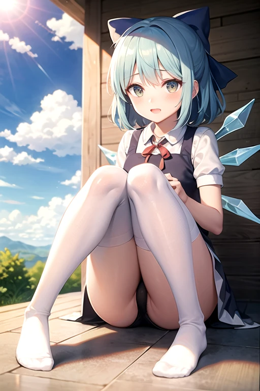 Cirno,white over-knee socks ,shy