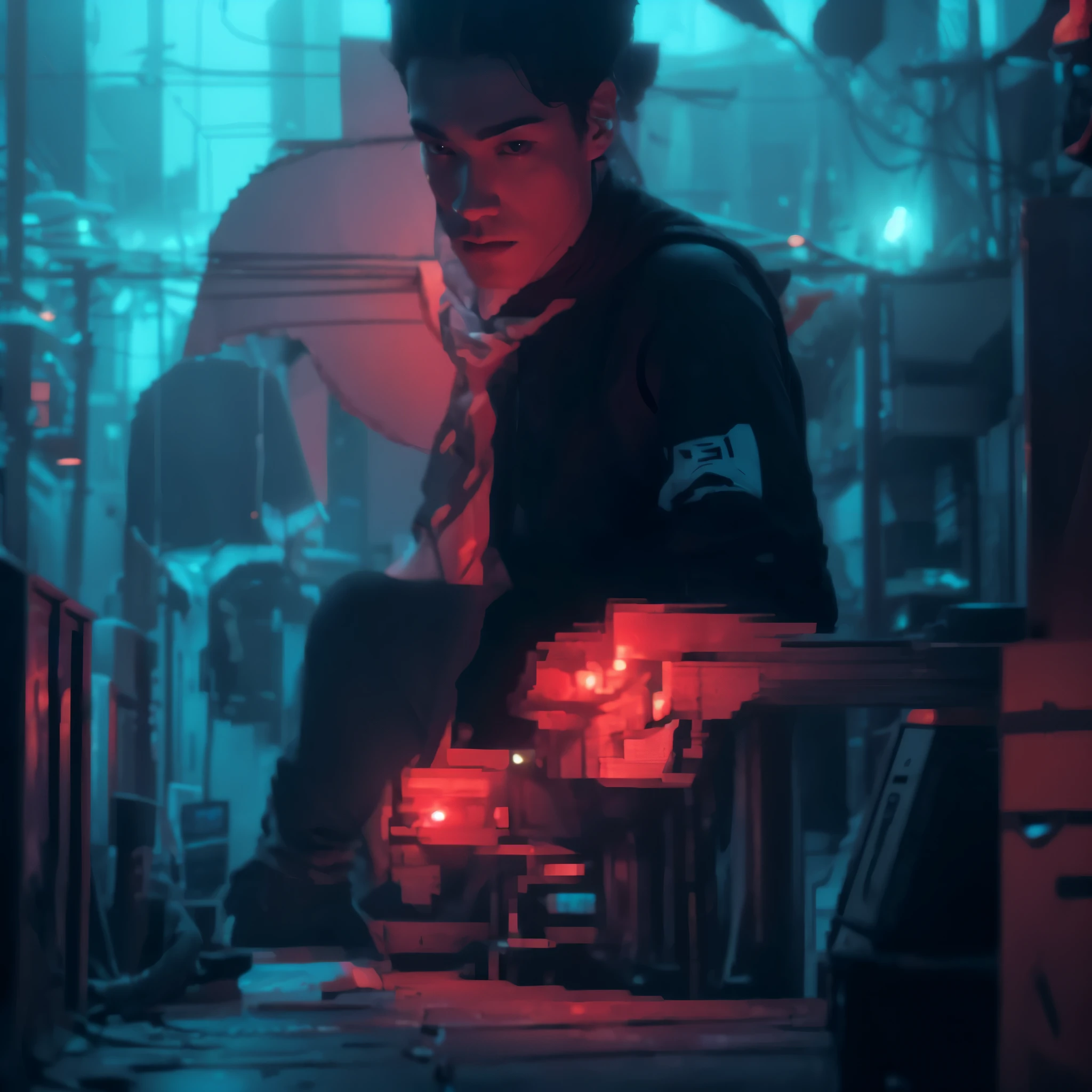 Change background and cyberpunk handsome boy and same face. 8k,ultra realistic