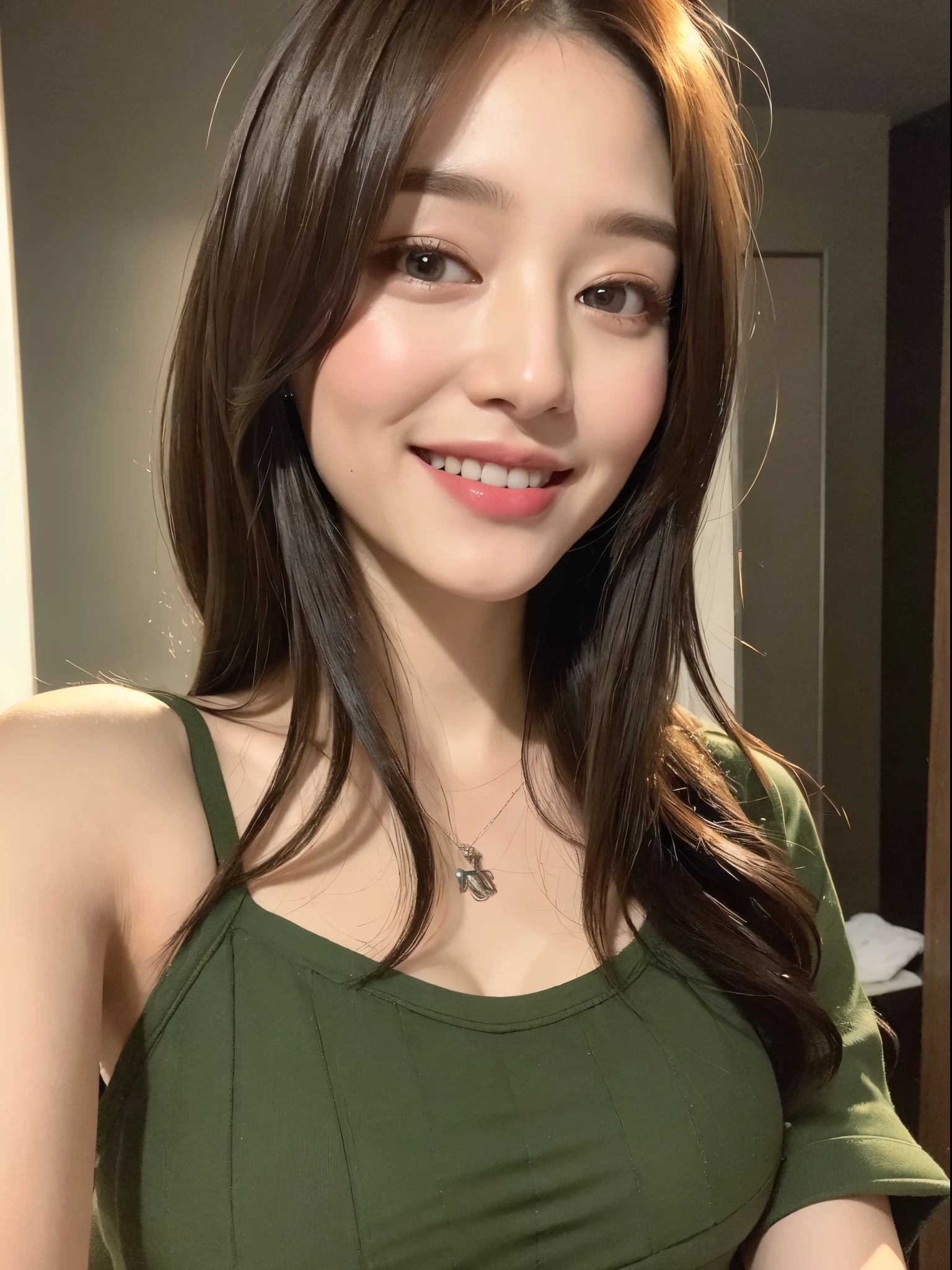 ((Best Quality, 8K, Masterpiece: 1.3)), 1girl, Slim Abs Beauty: 1.3, (Hairstyle Casual, Big Breasts: 1.2), Dress: 1.1, Super Fine Face, Delicate Eyes, Double Eyelids, Smile, Home