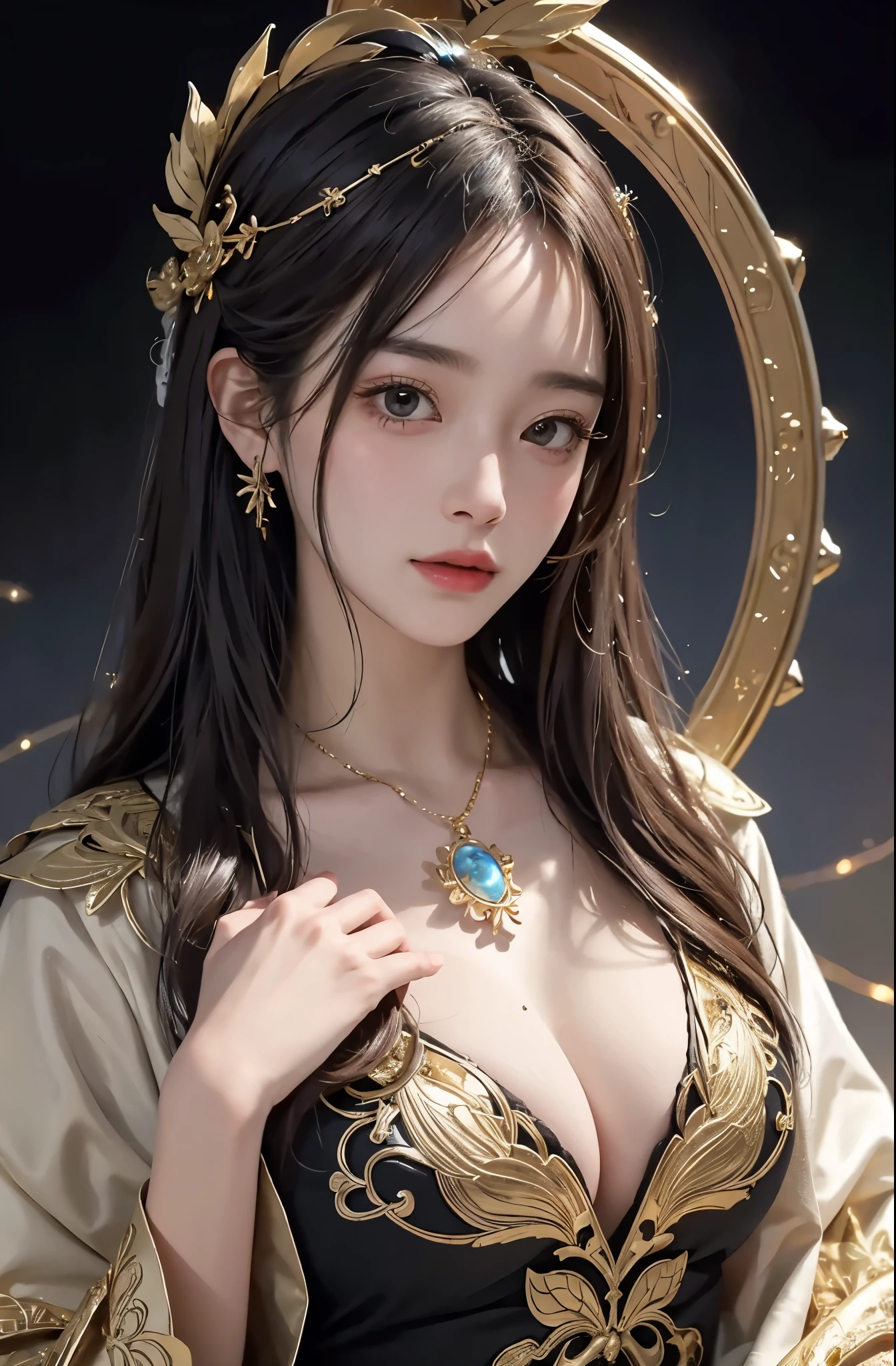 (​masterpiece、top-quality、top-quality、Official art、Beautifully Aesthetic:1.2)、(1girl in)、Extreme details、colourfull、highestdetailed、Official art、Unity 8k壁纸、ultra-detailliert、Beautifully Aesthetic、large boob、​masterpiece、top-quality、(Zentangle、a Mandala、Tangles、Entanglement)、Holy Light、gold foil、gold foilアート、glitter drawing、PerfectNwsjMajmagic