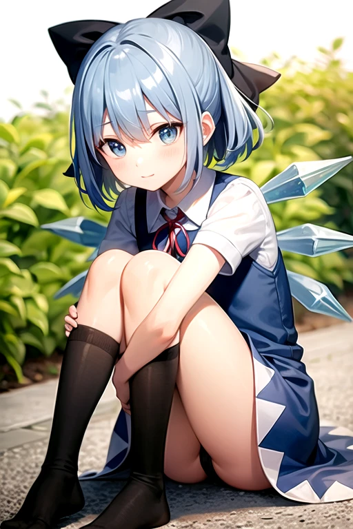 Cirno,black knee high socks,shy