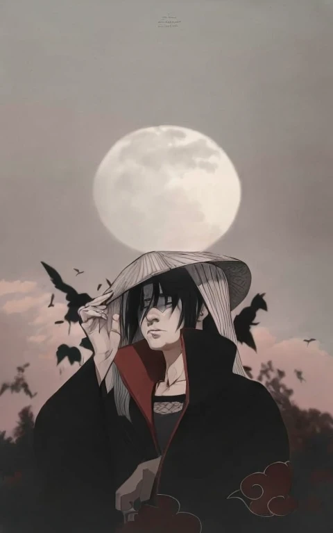 anime anime wallpapers with a man in a hat and a bird, itachi uchiha, itatchi uchiha, itachi, inspired by Uragami Gyokudō, sasuke uchiha, from naruto, akatsuki akira, ☁🌪🌙👩🏾, handsome japanese demon boy, as an anime character, ryuu