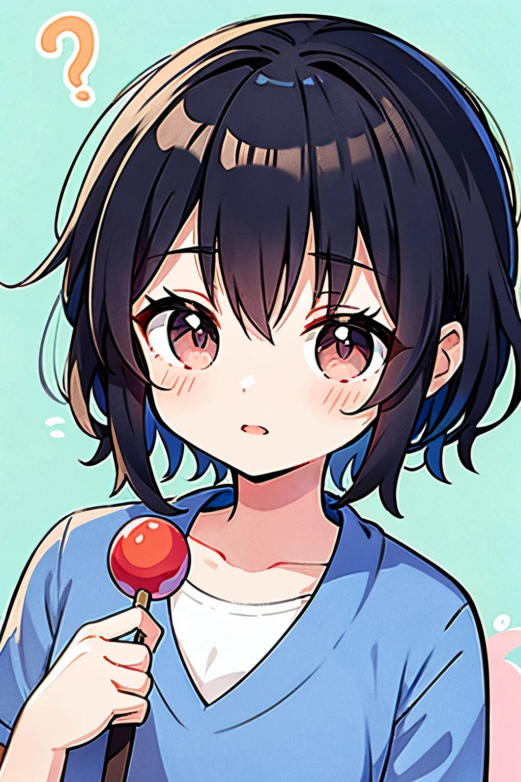 1人、girl with、Short black hair、kawaii、piece、