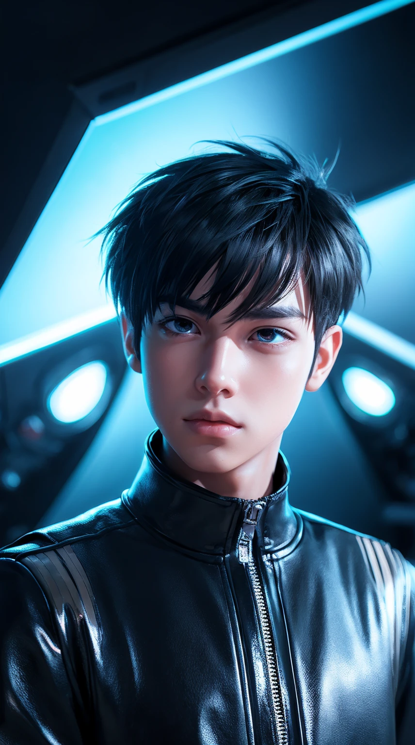 Boy futuristic background ultra realistic anime face 8k hd