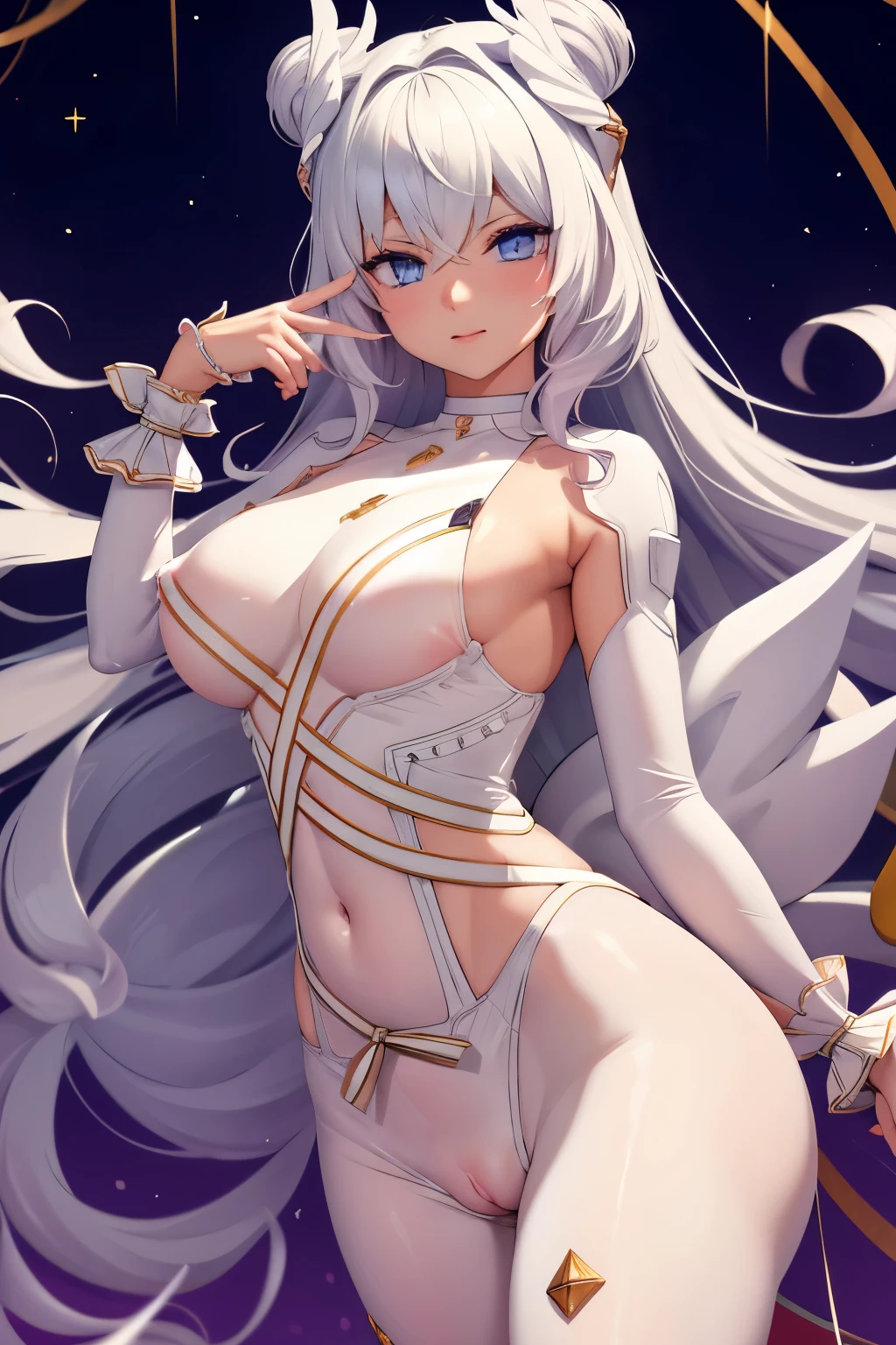 Rumaran emphasizes her pussy and squirts while masturbating with M-shaped legs。Hair is white。The clitoris is bigger than a finger。Piercing the clitoris。Nipples bigger than fingers。Piercing nipples。Semen is overflowing from the pussy。Pull the nipple with your left hand。Pull the clitoris with your right hand。Heart symbol in the eye。Pleasant face。Breast milk is coming out。put out the tongue。Meko muscles sticking out from the top of the pants。
