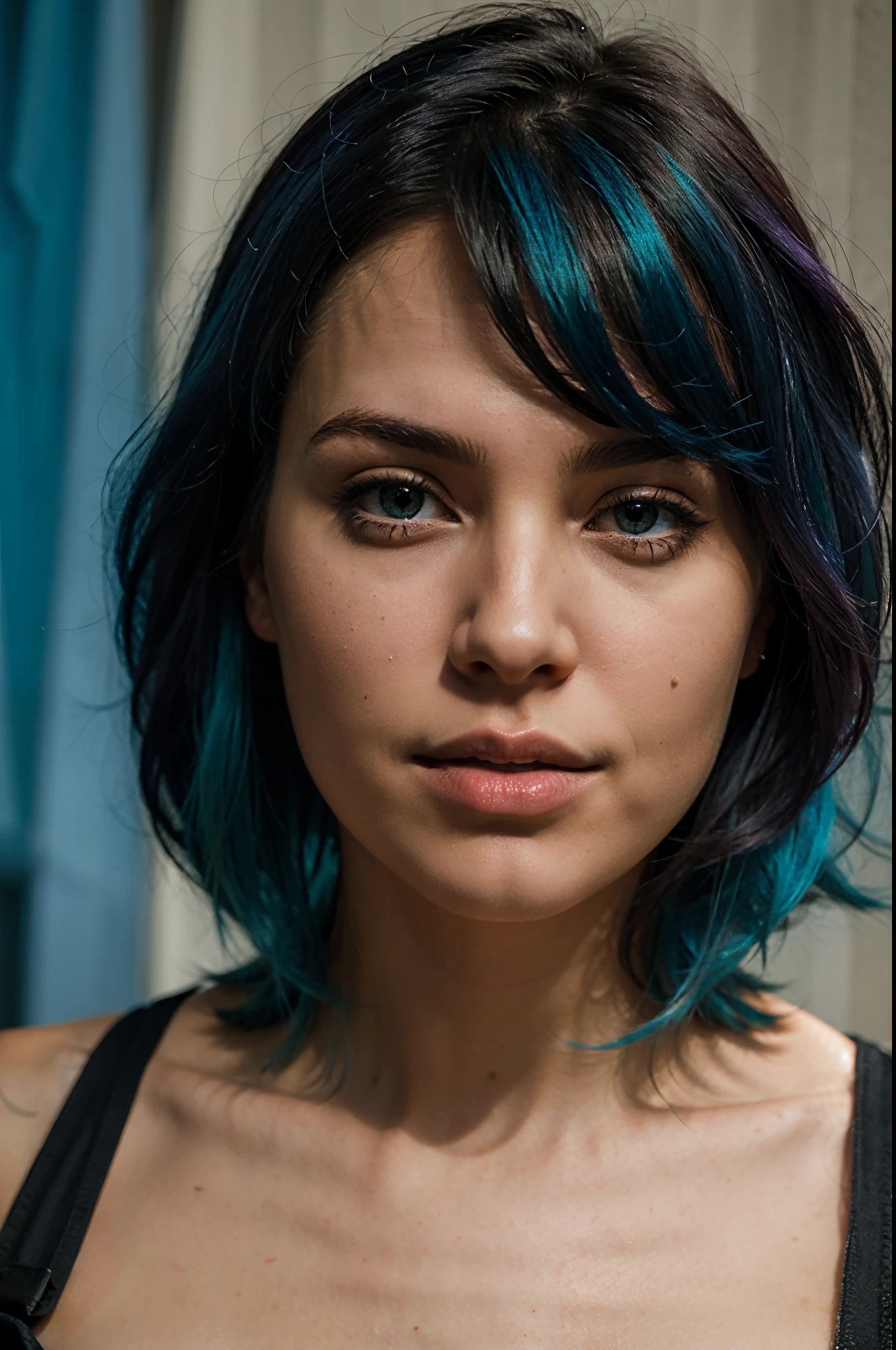 Id portait pohoto of attractive woman with turquoise hair