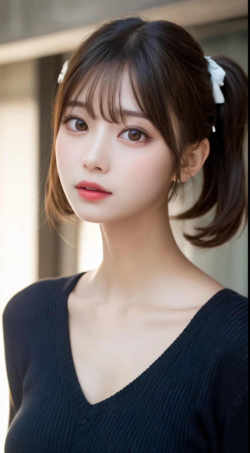 finely detail, hight resolution, hightquality、Perfect dynamic composition, Beautiful detailed eyes, Medium Hair, small tits、Natural Color Lip,Kamimei、Shibuya、20 years girl、1 persons、Transparent skin、Glowing hair、masutepiece, Best Quality, Illustration, Ultra-detailed, finely detail, hight resolution, 8K、The correct state of the human body、Randomly cute poses,pigtails hair,beauty legs,Perfect beautiful face,KPOP Idol Face,Face that feels ???????,Black Knitted Dress,Background blur,Randomly do sexy poses,natta