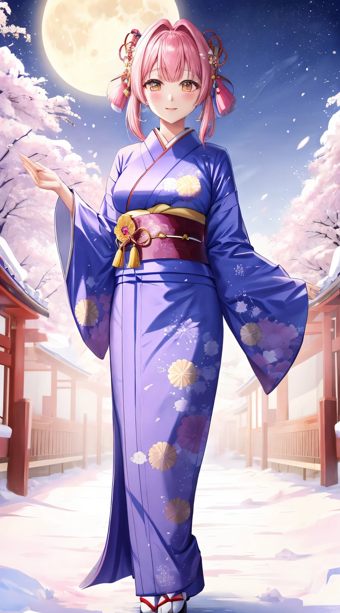 1 moon Kimono Yuki Yuki景色 花魁 Yukiだるま追加 Hair colorpink Dazzling A Japanese style snowscape