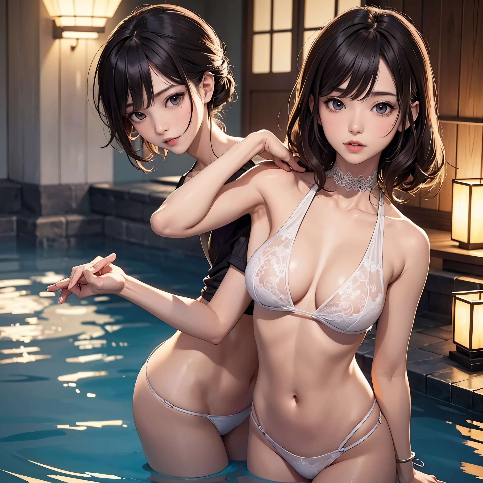 Animation,野中柚希,illustrations,masterpiece, high resolucion, high image quality, Detailed Face, Detailed body visualization, Fingers in detail, beautiful hands, 1 gal, Solo, Nonaka Yuki, Nonaka Yuki 휴가 , swim wears, 큰 pectorals, 큰 pectorals, sleeveless shirts, Openwork Tower, dark lips, nipplestits, standing, Flushing, (onsen), Big , pectorals , pectorals골 , cute , butt , The Testament of Sister New Devil