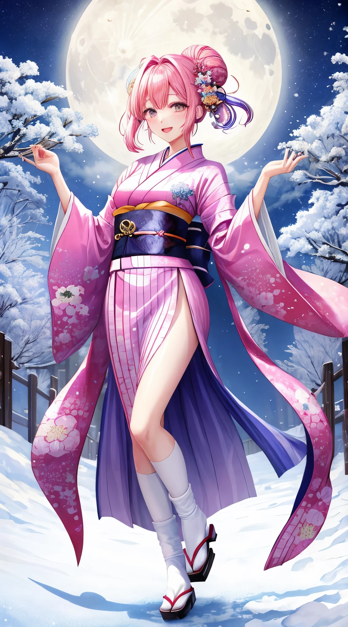 1 moon Kimono Yuki Yuki景色 花魁 Yukiだるま追加 Hair colorpink Dazzling A Japanese style snowscape