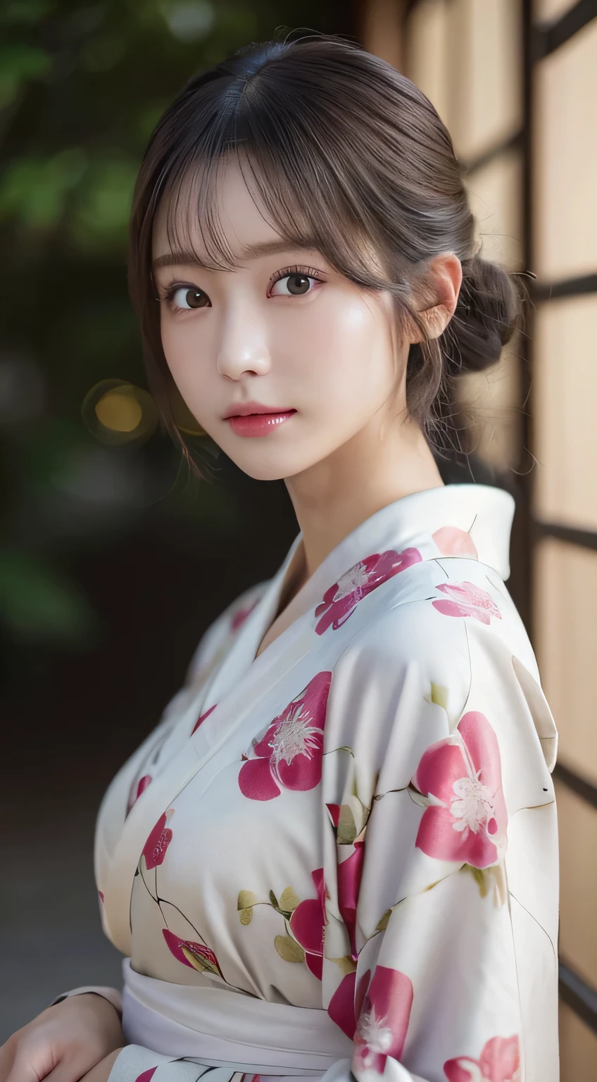 (Kimono)、(23years old)、(top-quality,masterpiece:1.3,超A high resolution,),(ultra-detailliert,Caustics),(Photorealsitic:1.4,RAW shooting,)Ultra-realistic capture,A highly detailed,high-definition16Kfor human skin、 Skin texture is natural、、The skin looks healthy with an even tone、 Use natural light and color、(One Woman)、japanes,,kawaii,A dark-haired,Middle hair,(depth of fields、chromatic abberation、、Wide range of lighting、Natural Shading、)、