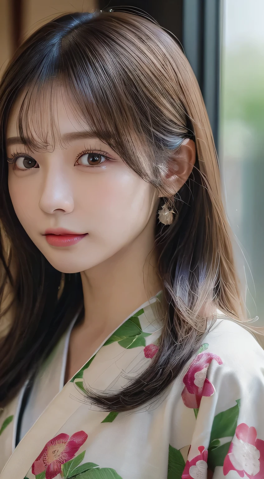 (Kimono)、(23years old)、(top-quality,masterpiece:1.3,超A high resolution,),(ultra-detailliert,Caustics),(Photorealsitic:1.4,RAW shooting,)Ultra-realistic capture,A highly detailed,high-definition16Kfor human skin、 Skin texture is natural、、The skin looks healthy with an even tone、 Use natural light and color、(One Woman)、japanes,,kawaii,A dark-haired,Middle hair,(depth of fields、chromatic abberation、、Wide range of lighting、Natural Shading、)、