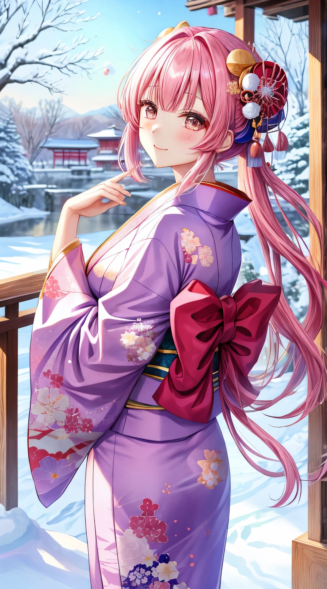 1 moon Kimono Yuki Yuki景色 花魁 Yukiだるま追加 Hair colorpink Dazzling A Japanese style snowscape
