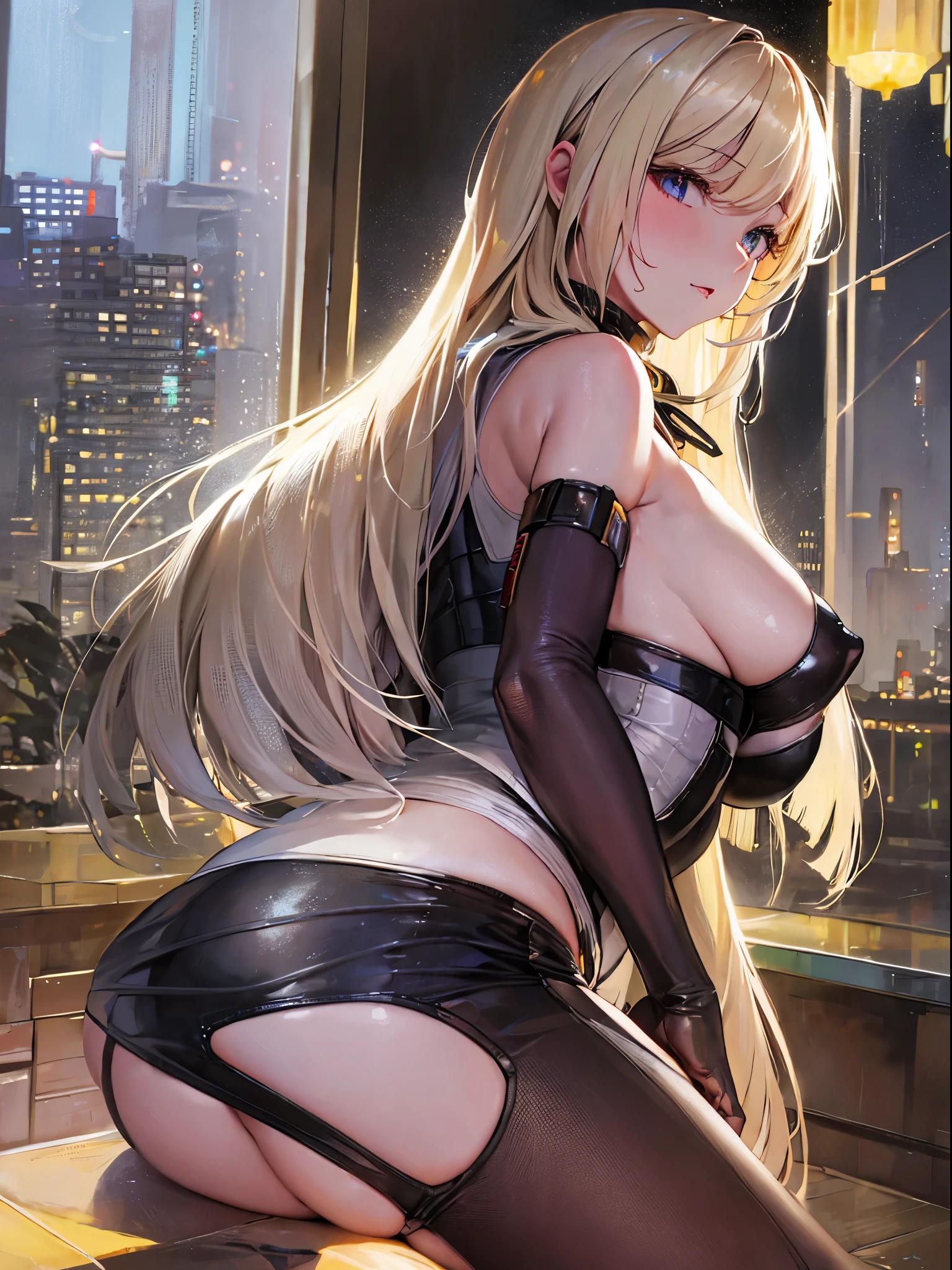 top-quality、realistic touch,high-detail、photoRealstic、thin-waist、captive beauty、big eye、solid platinum-blonde eyelashes、platinum-blonde、full body Esbian、Sparkling eyes, cheeks flushed、thin-waist、In the classroom of the school、She is in estrus、cocky expression、Super short skirt with V-line visible、Sleeveless、Sexy Bodysuit、Colossal tits、big butts、Angle from below、sexy pose、Clothes that are thin and see-through、