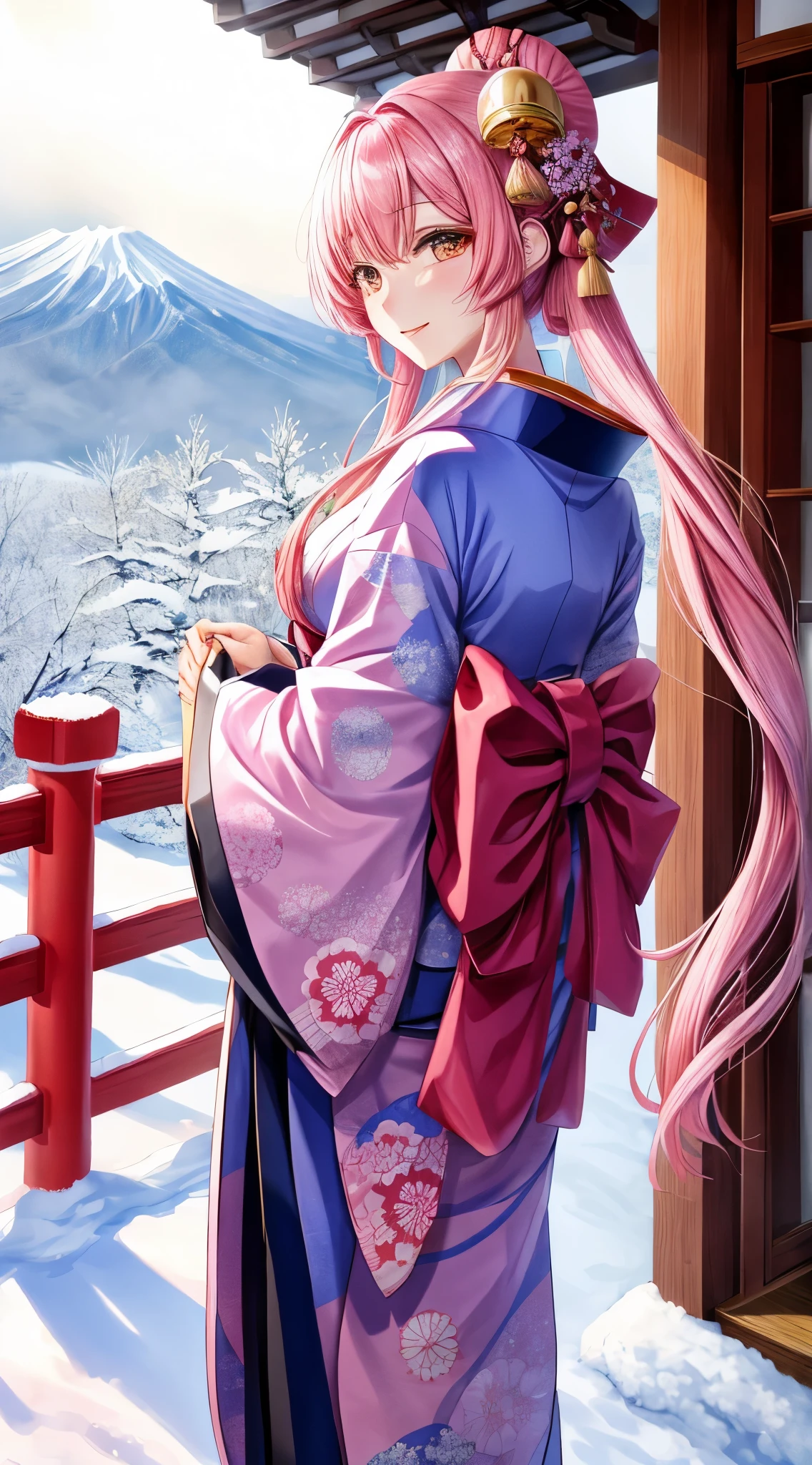 1 moon Kimono Yuki Yuki景色 花魁 Yukiだるま追加 Hair colorpink Dazzling A Japanese style snowscape shrines First visit