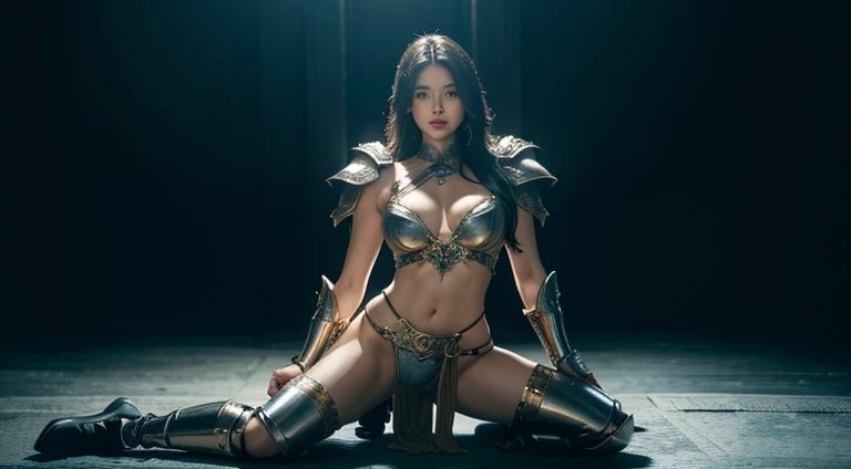 top-quality、masterpiece、超A high resolution、(Photorealsitic:1.4)、Raw photo、1人、(heavy breasts)、glowy skin、(((detailed beautiful faces)))、With a beautiful sword and shield、(Gorgeous Silver Bikini Armor、(((Random hair))),(((Beautiful legs))),(Kobold、ogre、Fierce battle with orcs),(Colossal tits)、Seductive look、(Background of decaying dungeon ruins)、(Ultimate Beauty)、(Detailed and realistic beauty face)、(Fighting Demonic Beasts)、(Small LED)、((super realistic details))、portlate、(Strong giant demon beast background),globalillumination、Shadow、octan render、8K、ultrasharp、Colossal tits、Raw skin is exposed in cleavage、metals、Details of complex ornaments、Japan details、highly intricate detail、Realistic light、(Mystical expression),CGSoation Trends、Red Eyes、radiant eyes、Facing the camera)、Gundam、Small LED、Toostock、(Gold Micro Bikini)、(Attack of the Monster Beasts)、(Micro Bikini Armor)、Toostock、Toostock、