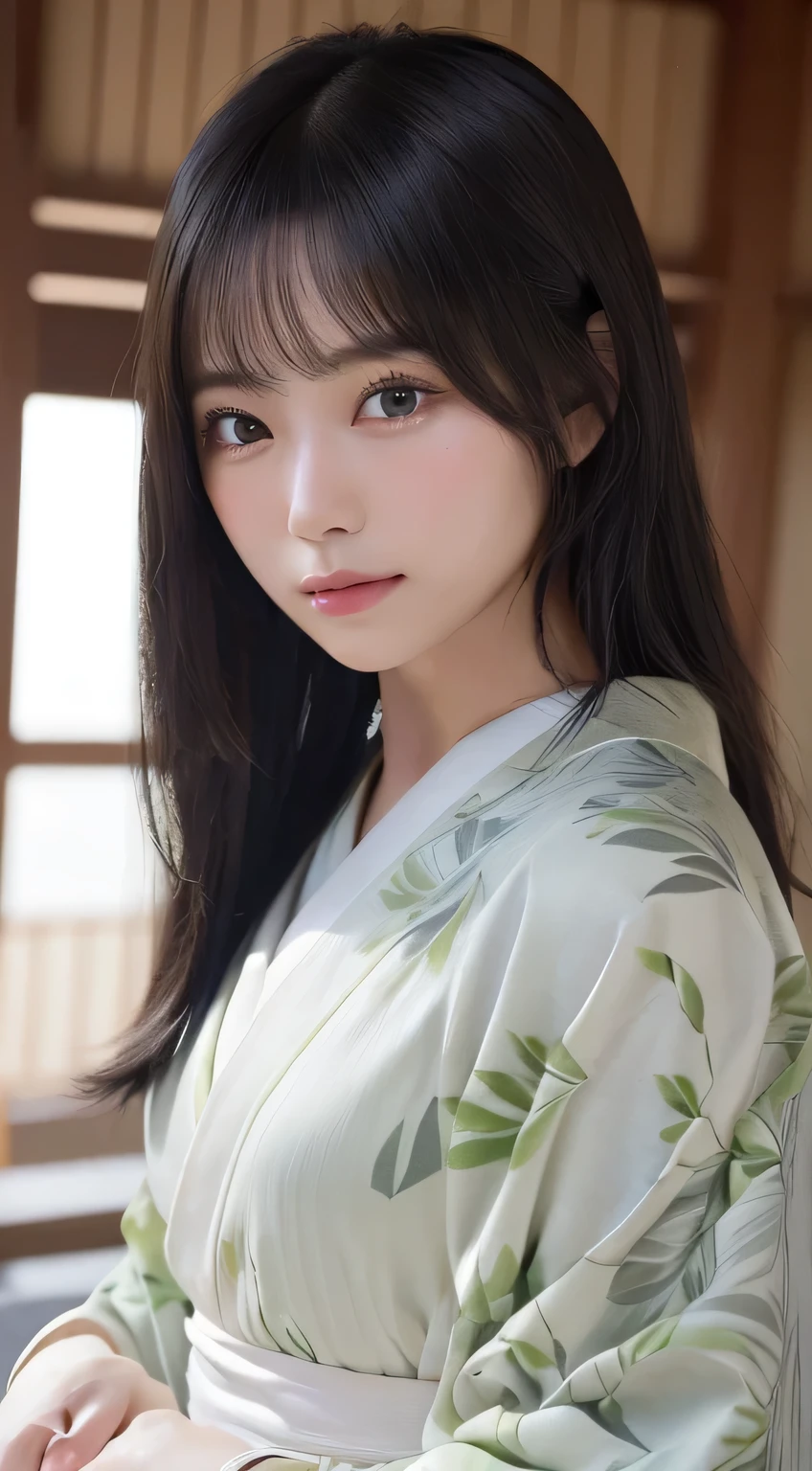 (Kimono)、(age19)、、(top-quality,masterpiece:1.3,超A high resolution,),(ultra-detailliert,Caustics),(Photorealsitic:1.4,RAW shooting,)Ultra-realistic capture,A highly detailed,high-definition16Kfor human skin、 Skin texture is natural、、The skin looks healthy with an even tone、 Use natural light and color、(One Woman)、japanes,,kawaii,A dark-haired,Middle hair,(depth of fields、chromatic abberation、、Wide range of lighting、Natural Shading、)、