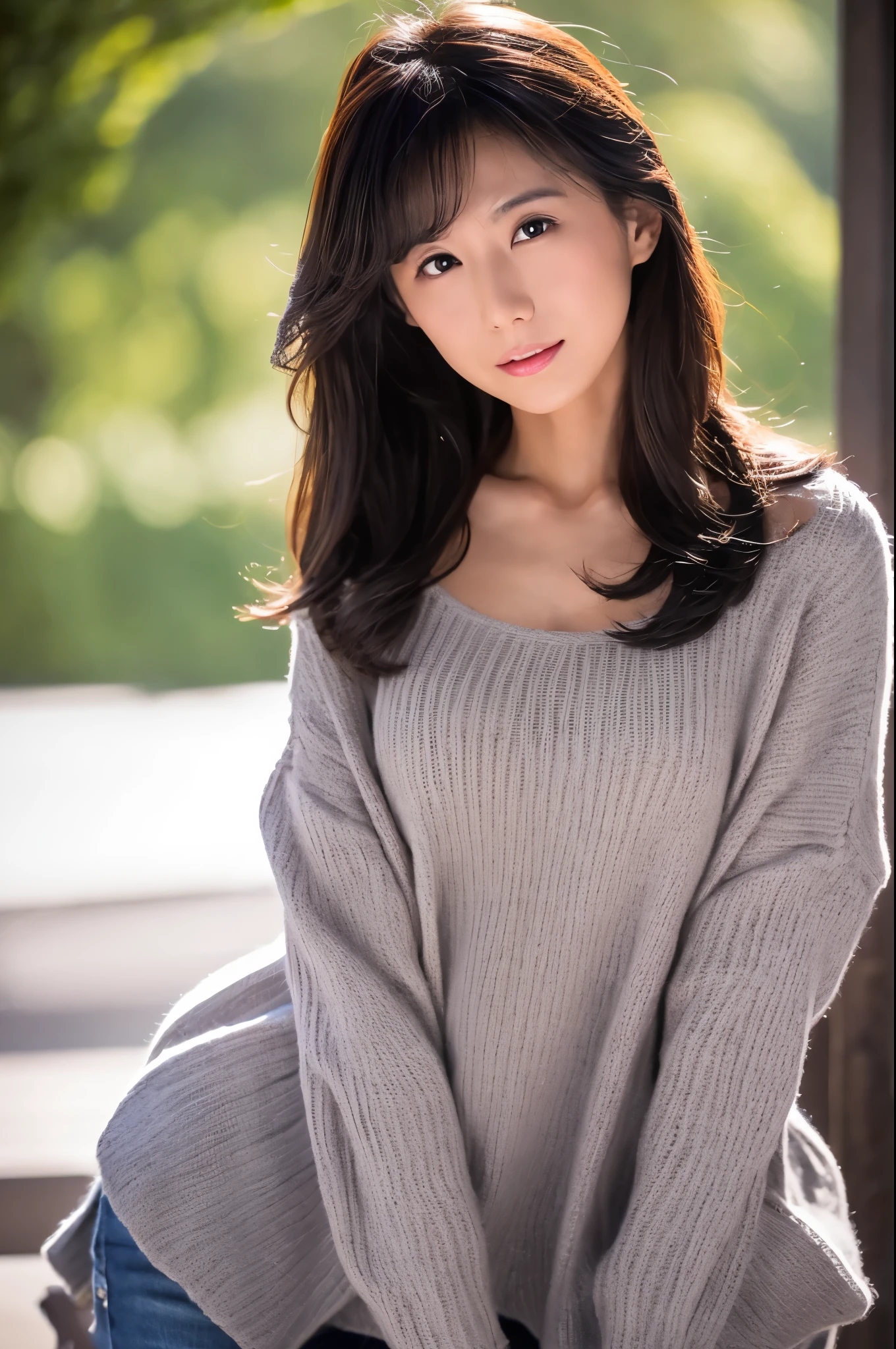 a skinny Japanese lady, 30 years old, (realistic), (hyperrealism), (photorealistic), (8K resolusion), depth of field, (full body:1.2), super detailed face, detailed eyes, cute face, various face expression, various hair style, (small breasts:0.6), (very thin waist:0.7), casual outfit