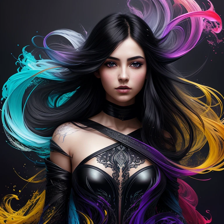 Colorful beautiful girl: a persian girl 28-years old, messy hair, oil painting, nice perfect face with soft skinice perfect face, blue yellow colors, light purple and violet additions, light red additions, intricate detail, splash screen, 8k resolution, masterpiece, cute face,artstation digital painting smooth veryBlack ink flow: 8k resolution photorealistic masterpiece: intricately detailed fluid gouache painting: by Jean Baptiste Mongue: calligraphy: acrylic: watercolor art, professional photography, natural lighting, volumetric lighting maximalist photoillustration: by marton bobzert:, complex, elegant, expansive, fantastical, wavy hair, vibrant, Best quality details, realistic, High definition, High quality texture, epic lighting, Cinematic film still, 8k, soft lighting, anime style, masterful playing card border, random Colorful art, oil painting, blue yellow colors, light purple and violet additions, light red additions, intricate detail, splash screen, 8k resolution, masterpiece, artstation digital painting smooth veryBlack ink flow: 8k resolution photorealistic masterpiece: intricately detailed fluid gouache painting: by Jean Baptiste Mongue: calligraphy: acrylic: watercolor art, professional photography, natural lighting, volumetric lighting maximalist photoillustration: by marton bobzert:, complex, elegant, expansive, fantastical, vibrant, ((dark plain black background:1.4))