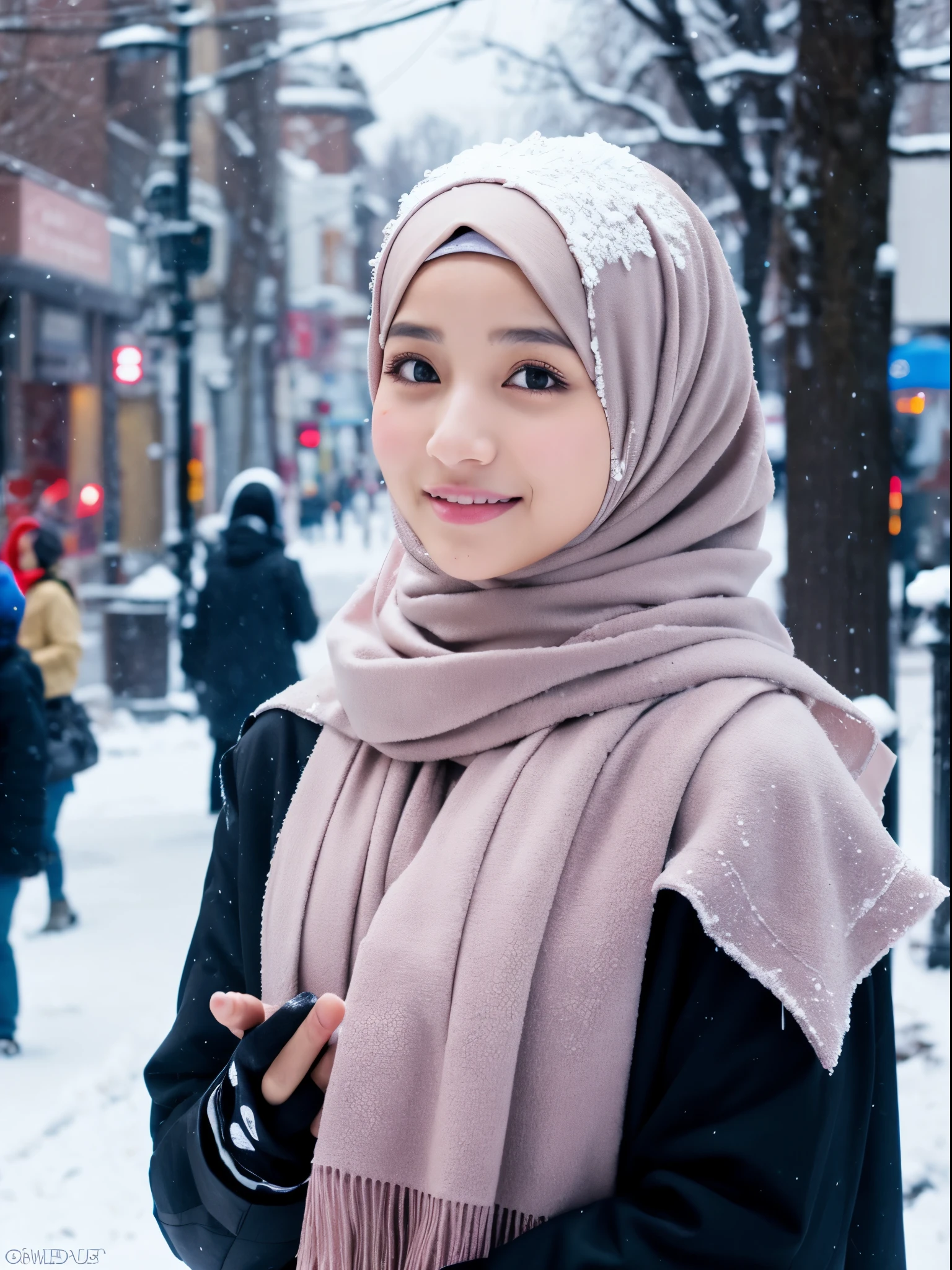 hijab, street, snow