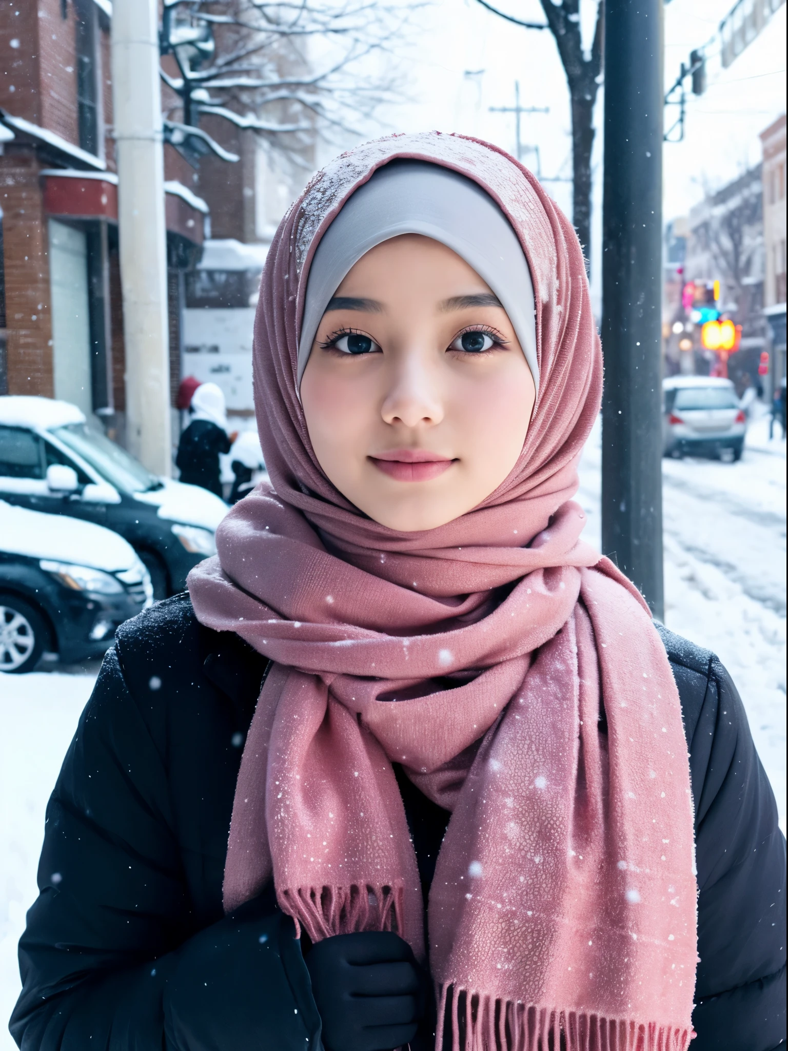 hijab, street, snow