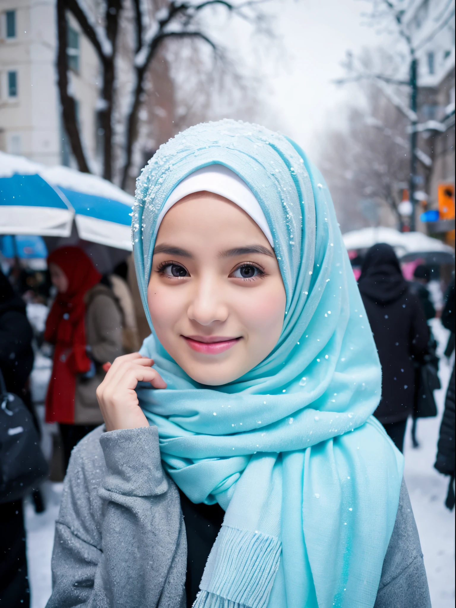 hijab, street, snow