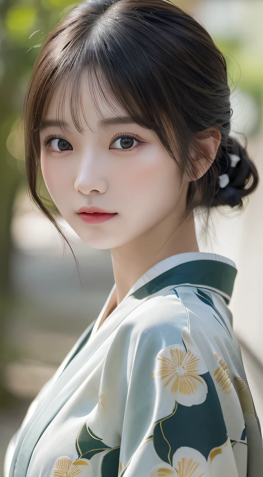 (Kimono）、(23years old)、(top-quality,​masterpiece:1.3,超A high resolution,),(ultra-detailliert,Caustics),(Photorealsitic:1.4,RAW shooting,)Ultra-realistic capture,A highly detailed,high-definition16Kfor human skin、 Skin texture is natural、、The skin looks healthy with an even tone、 Use natural light and color、(One Woman)、japanes,,kawaii,A dark-haired,Middle hair,(depth of fields、chromatic abberation、、Wide range of lighting、Natural Shading、)、