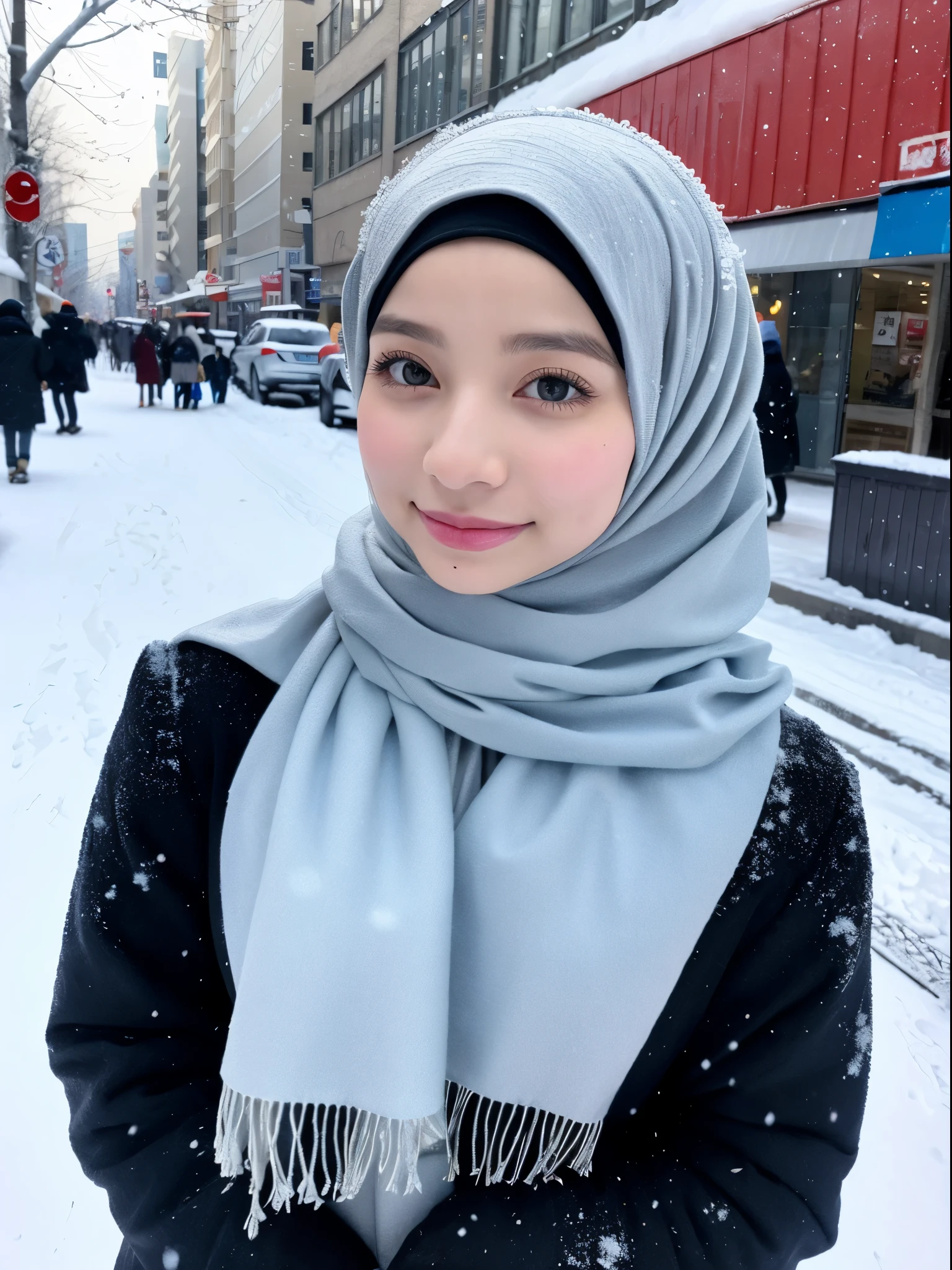 hijab, street, snow