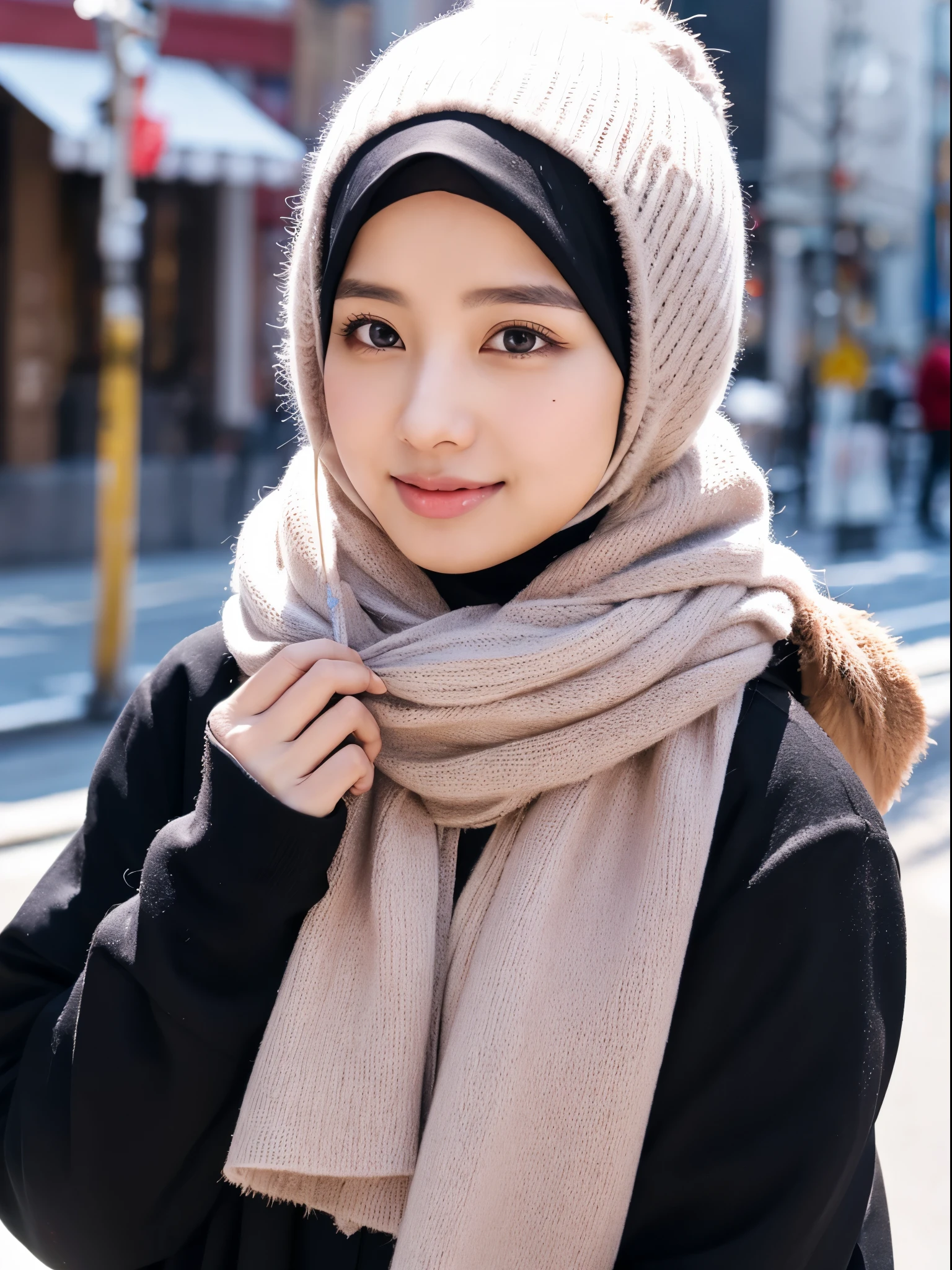 hijab, street, snow