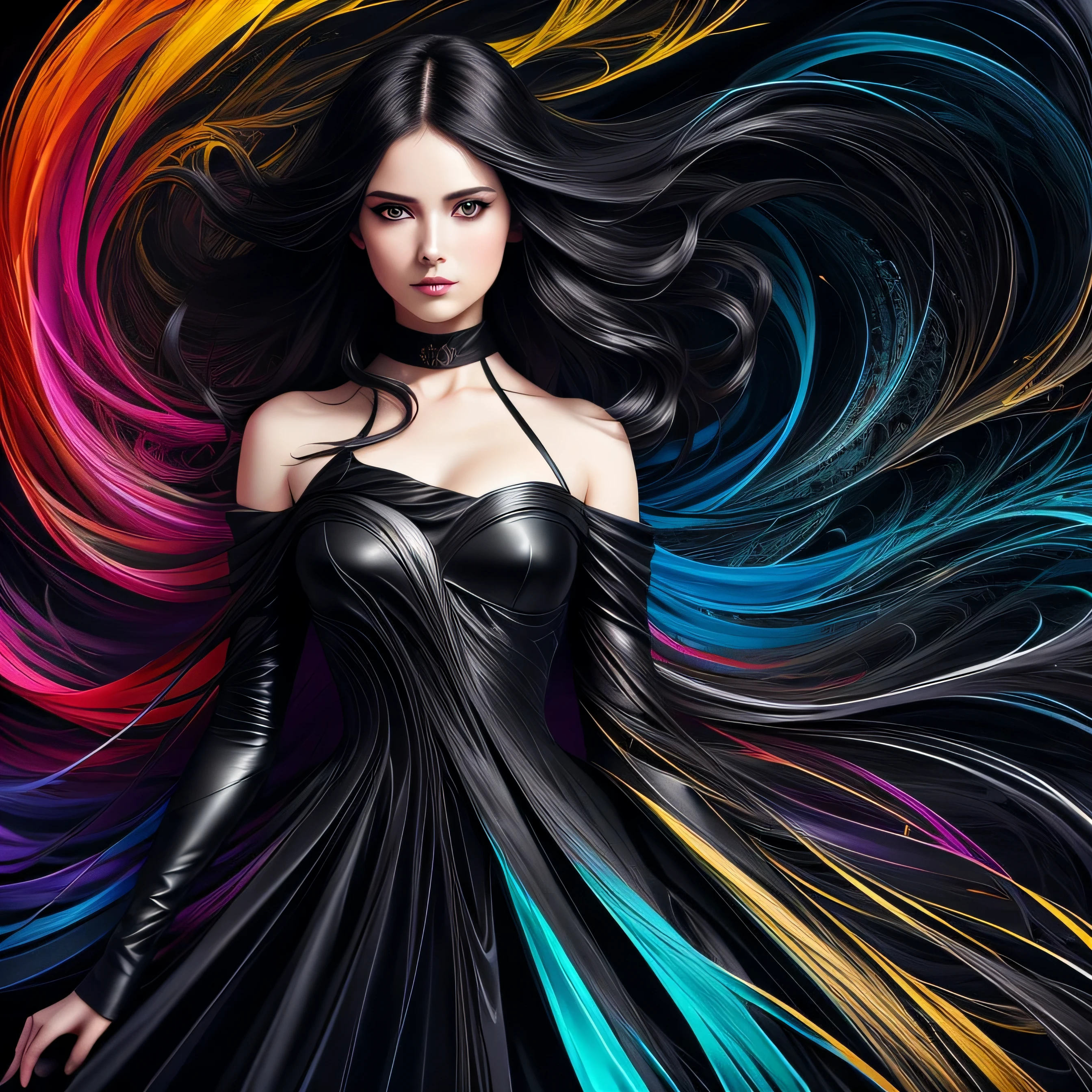 Colorful beautiful girl: a giru 28-years old, messy hair, oil painting, nice perfect face with soft skinice perfect face, blue yellow colors, light purple and violet additions, light red additions, intricate detail, splash screen, 8k resolution, masterpiece, cute face,artstation digital painting smooth veryBlack ink flow: 8k resolution photorealistic masterpiece: intricately detailed fluid gouache painting: by Jean Baptiste Mongue: calligraphy: acrylic: watercolor art, professional photography, natural lighting, volumetric lighting maximalist photoillustration: by marton bobzert:, complex, elegant, expansive, fantastical, wavy hair, vibrant, Best quality details, realistic, High definition, High quality texture, epic lighting, Cinematic film still, 8k, soft lighting, anime style, masterful playing card border, random Colorful art, oil painting, blue yellow colors, light purple and violet additions, light red additions, intricate detail, splash screen, 8k resolution, masterpiece, artstation digital painting smooth veryBlack ink flow: 8k resolution photorealistic masterpiece: intricately detailed fluid gouache painting: by Jean Baptiste Mongue: calligraphy: acrylic: watercolor art, professional photography, natural lighting, volumetric lighting maximalist photoillustration: by marton bobzert:, complex, elegant, expansive, fantastical, vibrant, ((dark plain black background:1.4))