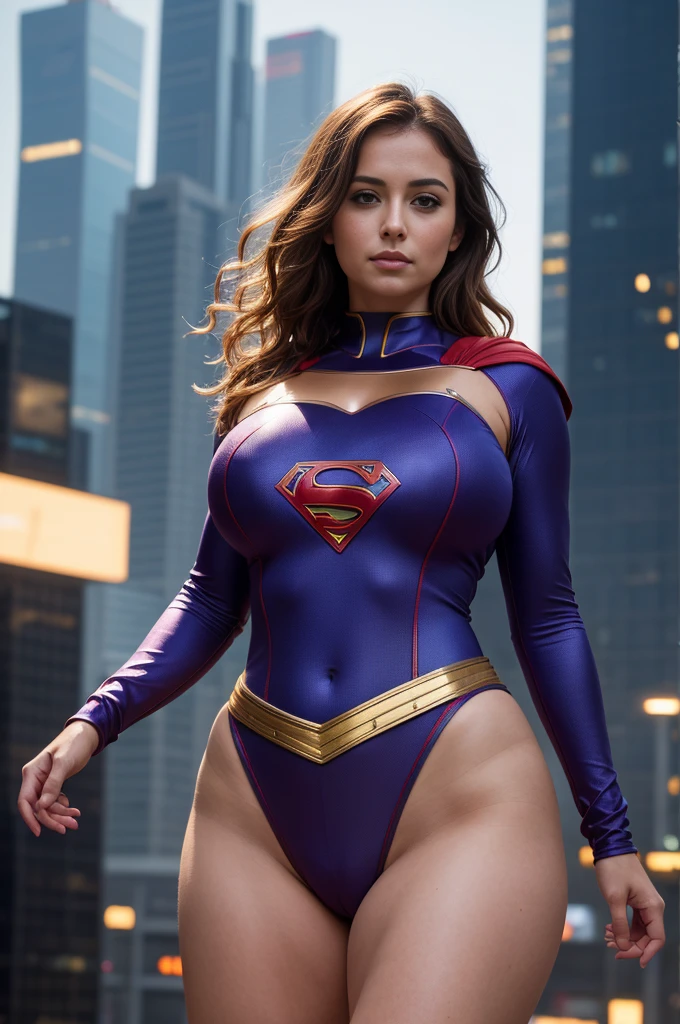 Beautiful 40 years old woman cameltoe with wavy hair, attractive eyes, round and firm breasts, small and narrow waist, wide hips, round and firm buttocks, detailed, thick and sexy legs, cameltoe dressed as a supergirl.
in a beautiful futuristic cyberpunk city, foggy, humid, masterpiece of photorealism, detailed and of the best quality. 8k, HDR, shallow depth field, wide light, high contrast. Backlight, light flare, chromatic aberration, sharp focus, RAW color photography, all very detailed.