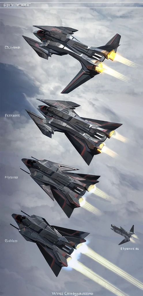arafed jet fighter jets flying in formation in the sky, valkyrie fighter jet, lockheed concept art, futuristic spaceships, spaceship concept art, high tech spaceships, spaceship design, flying scifi vehicle, viktor antonov concept art, neofuturistic highly detailed, spaceships in the cloudy sky, star citizen concept art, tomcat raptor hornet falcon, spaceships flying