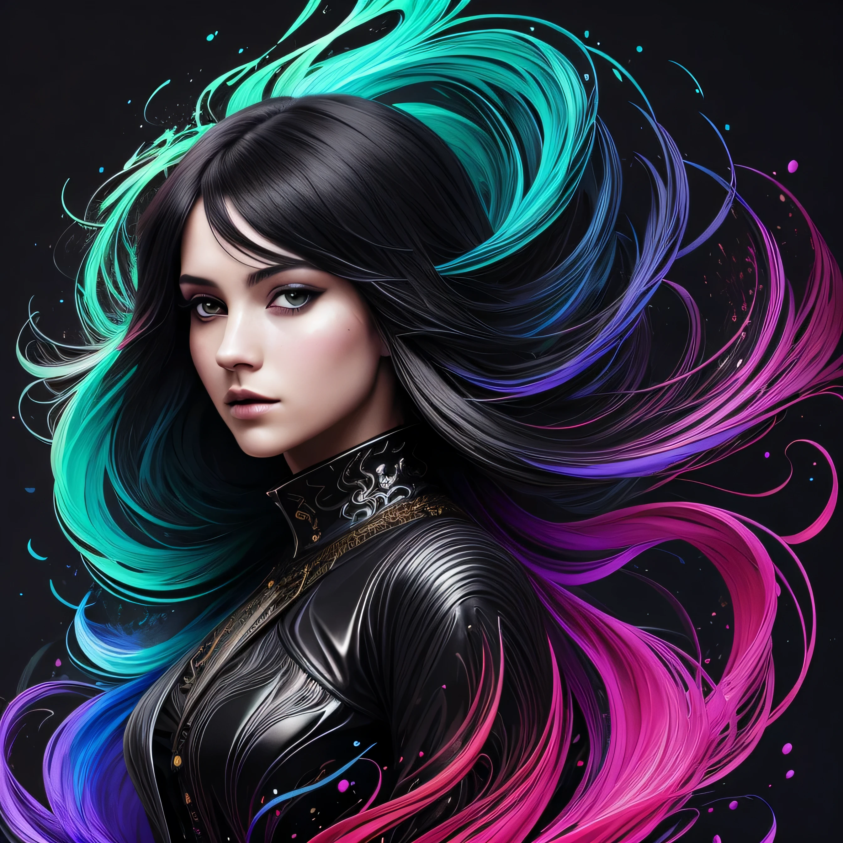 Colorful beautiful girl: a giru 28-years old, messy hair, oil painting, nice perfect face with soft skinice perfect face, blue yellow colors, light purple and violet additions, light red additions, intricate detail, splash screen, 8k resolution, masterpiece, cute face,artstation digital painting smooth veryBlack ink flow: 8k resolution photorealistic masterpiece: intricately detailed fluid gouache painting: by Jean Baptiste Mongue: calligraphy: acrylic: watercolor art, professional photography, natural lighting, volumetric lighting maximalist photoillustration: by marton bobzert:, complex, elegant, expansive, fantastical, wavy hair, vibrant, Best quality details, realistic, High definition, High quality texture, epic lighting, Cinematic film still, 8k, soft lighting, anime style, masterful playing card border, random Colorful art, oil painting, blue yellow colors, light purple and violet additions, light red additions, intricate detail, splash screen, 8k resolution, masterpiece, artstation digital painting smooth veryBlack ink flow: 8k resolution photorealistic masterpiece: intricately detailed fluid gouache painting: by Jean Baptiste Mongue: calligraphy: acrylic: watercolor art, professional photography, natural lighting, volumetric lighting maximalist photoillustration: by marton bobzert:, complex, elegant, expansive, fantastical, vibrant, ((dark plain black background:1.4))