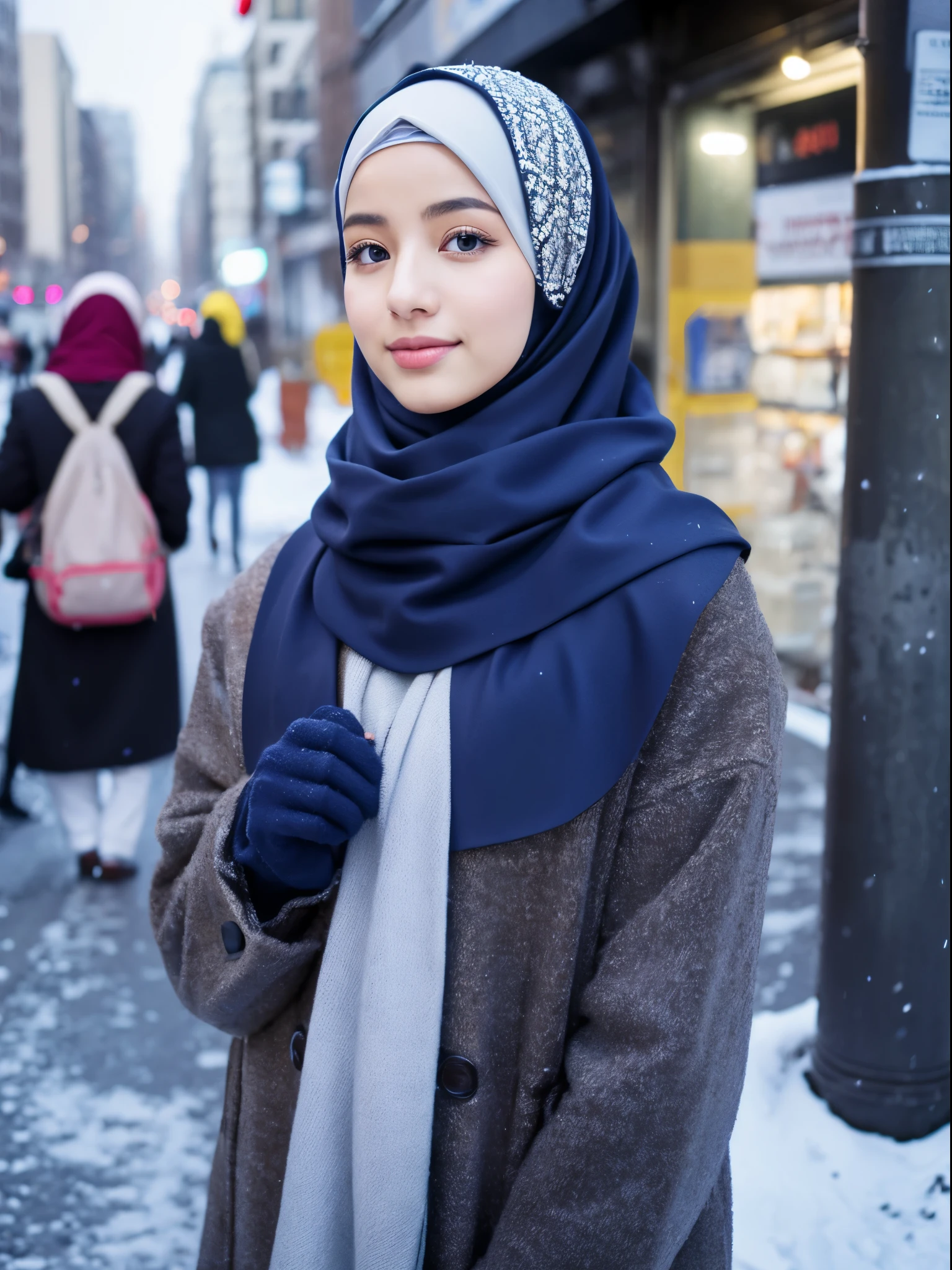 hijab, street, snow