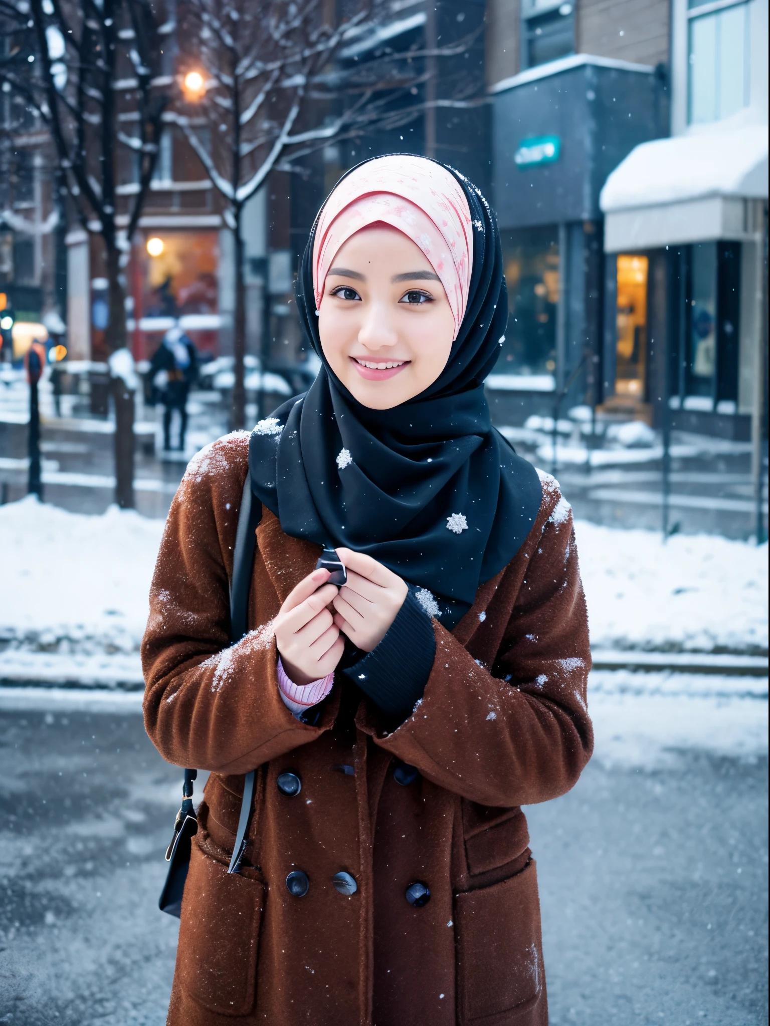 hijab, street, snow
