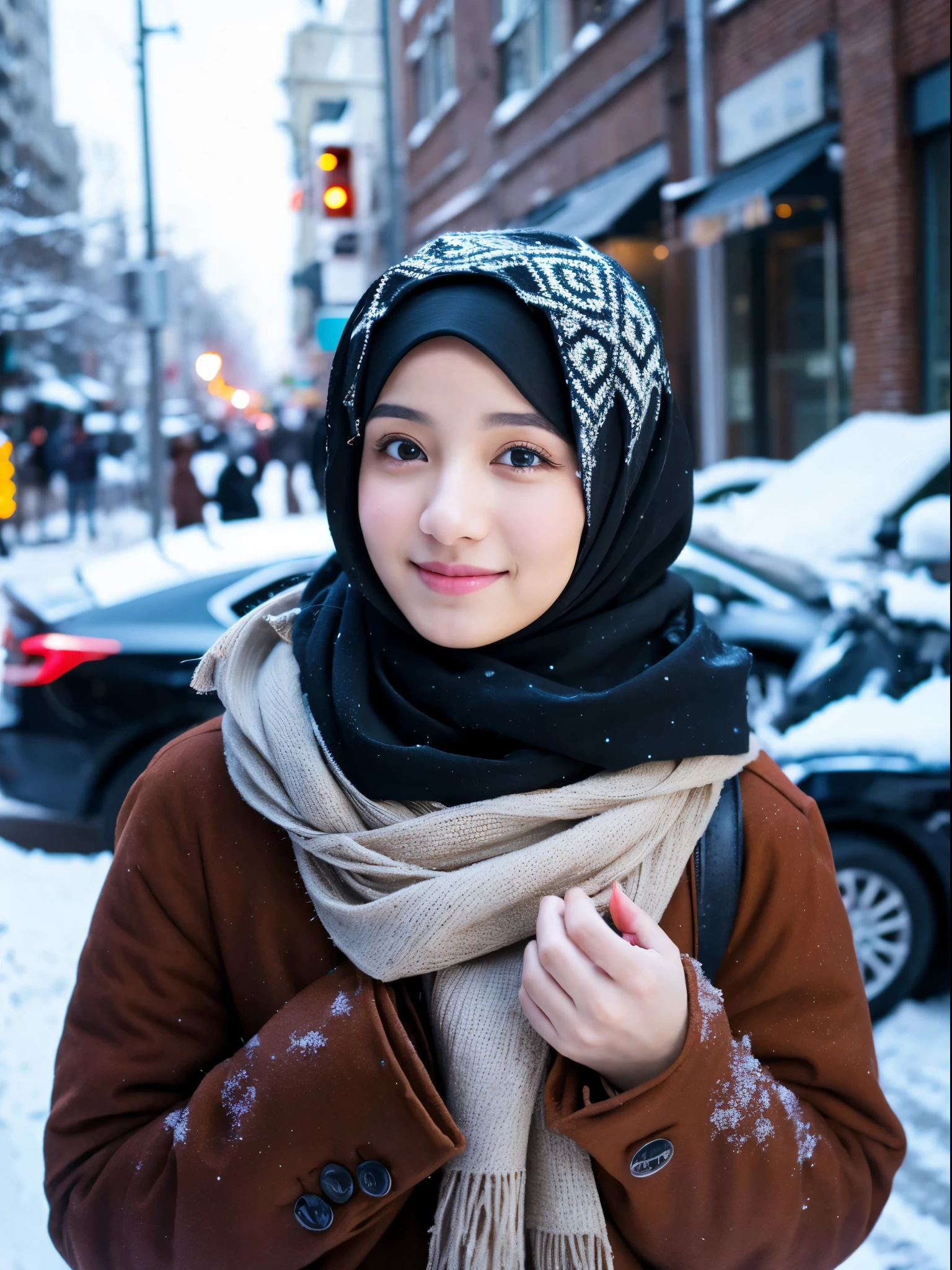 hijab, street, snow