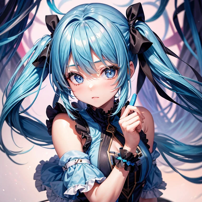 one girl,long twin tail blue hair,beautiful eyes,