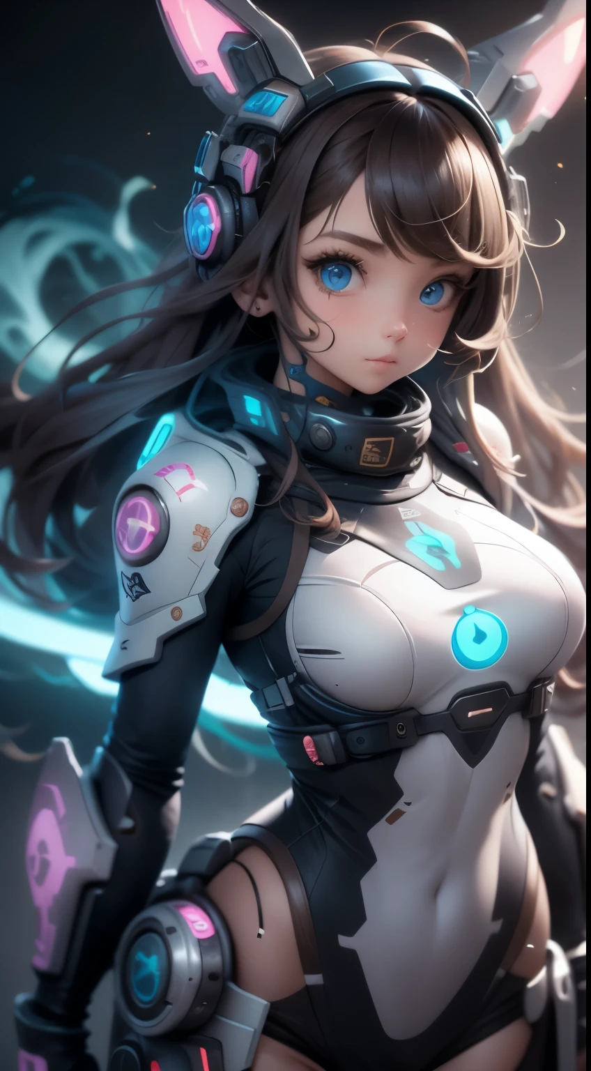 west scroll shooting,21 years old girl, 1girl, blue eyes, brown hair, long hair,  PastelColors, silhuette,weapen,mechanical parts