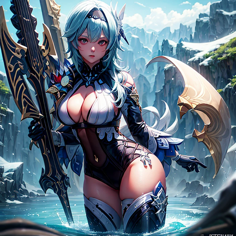 armor, leotard, (((shoulder armor))), cleavage cutout, leotard, breastplate, gauntlet, thig high boots, detachable collar, large breasts, cleavage, long hair, white, (((((blindfold))))), beautiful, horn on side head, masterpiece, masterwork, super fine illustration, ultra detailed, cg unity 8k wallpaper, perfect eyes, ultra detailed beautiful face, smile, (((chain leash, on all fours, hands on the ground, animal collar, animal collar connected chain leash))), full face blush, long tongue, stick out tongue, open mouth, sexual ecstasy smile, smile broadly, fucked silly vulgarity, gleaming skin, oil skin, shiny skin, wet skin, seductive smile, tongue out, p, put out tongue,