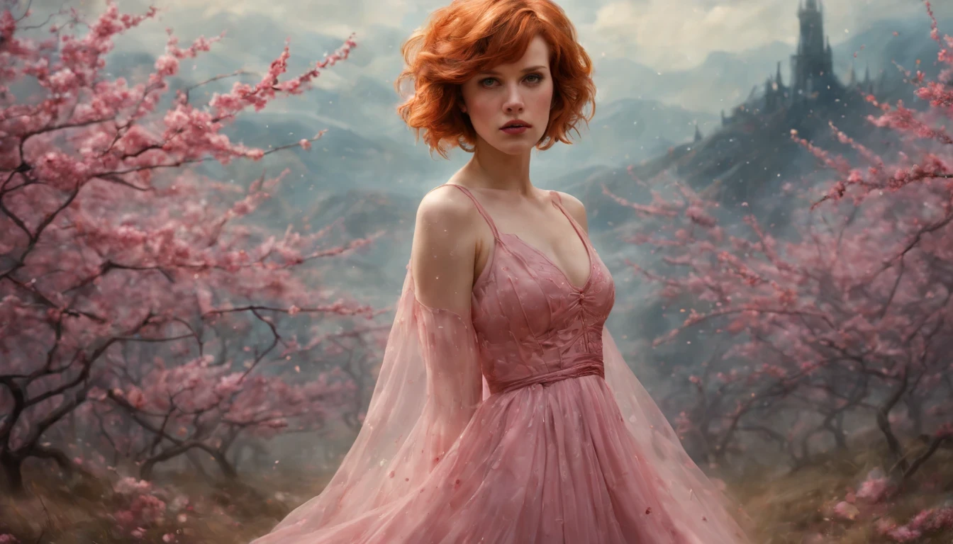 1 girl "Molly Ringwald com vestido vinho longo", (Jogo King Card:1.5, simetria rotacional),Stephen Gammell,(cowboy shot), Minimalist compositions, requintada armadura de cristal,Fio Eletroluminescente, magic sparks, enchanted magical fantasy. Peach Blossom Land, heaven, Jogo CG, Hand Painted Style, 8k, Ultra HD | | |, arte digital conceitual, Azure azul e cinza,(Very detailed, Reasonable design, linhas claras, Alta nitidez, melhor qualidade, master part, 4k ).