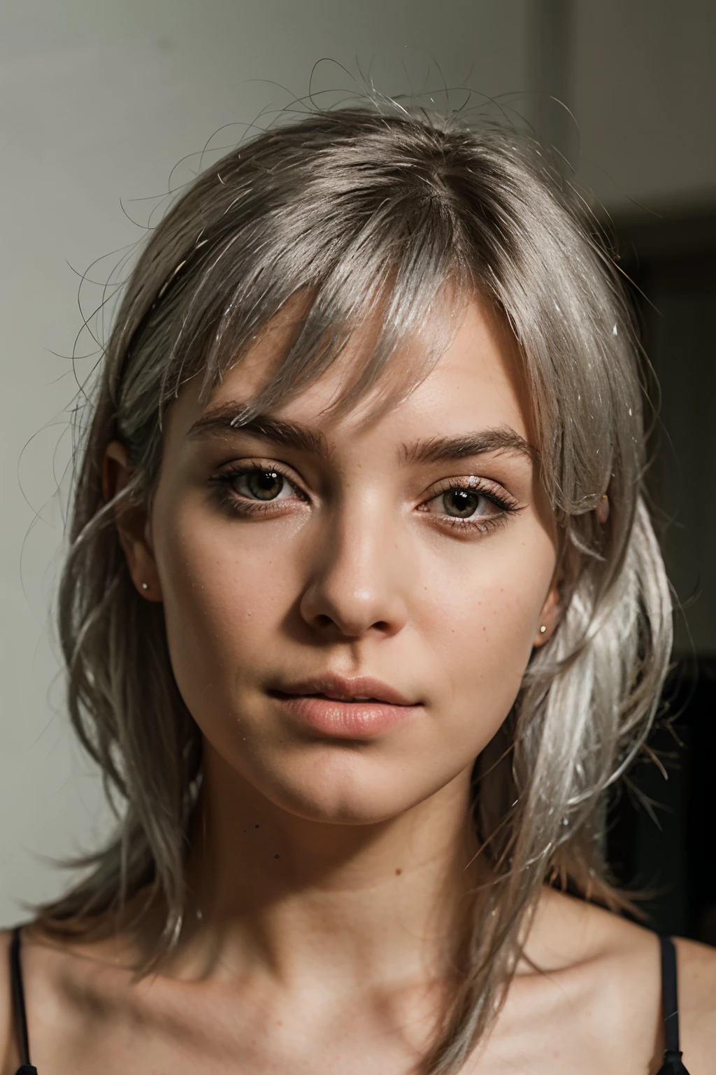 silver hair portrait of photography of a 20yo woman, perfect face