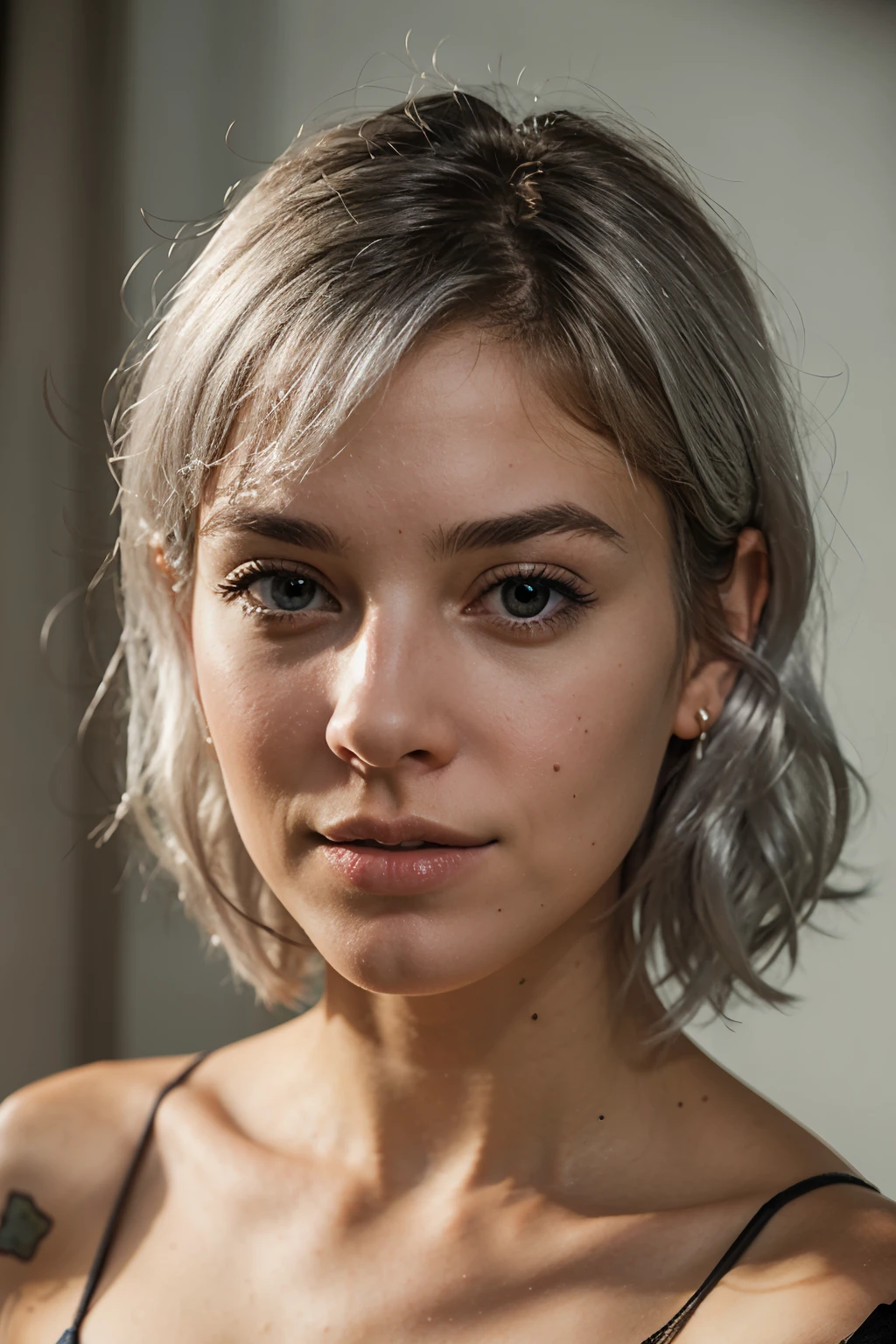 silver hair portrait of photography of a 20yo woman, perfect face