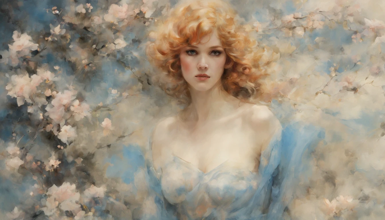 1 girl "Molly Ringwald com vestido azul longo", (Jogo King Card:1.5, simetria rotacional),Stephen Gammell,(cowboy shot), Minimalist compositions, requintada armadura de cristal,Fio Eletroluminescente, magic sparks, enchanted magical fantasy. Peach Blossom Land, heaven, Jogo CG, Hand Painted Style, 8k, Ultra HD | | |, arte digital conceitual, Azure azul e cinza,(Very detailed, Reasonable design, linhas claras, Alta nitidez, melhor qualidade, master part, 4k ).