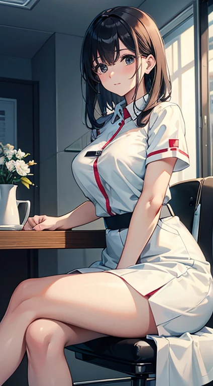 nurses,White miniskirt,full bodyesbian,Open navel,in hospital,Be red in the face,Sit on a chair with your legs clipped,masturbation